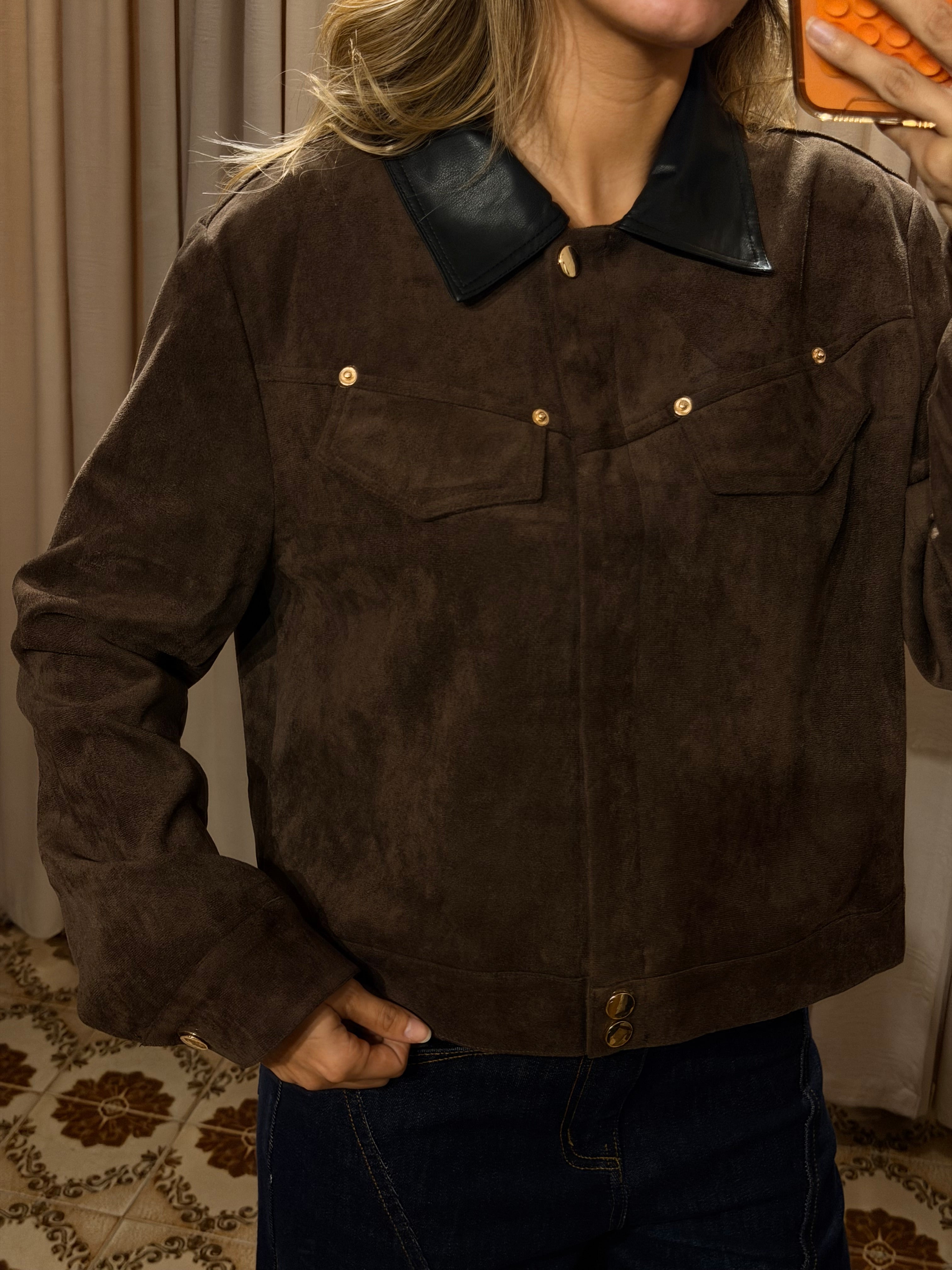 Collar Suede Jacket - Brown