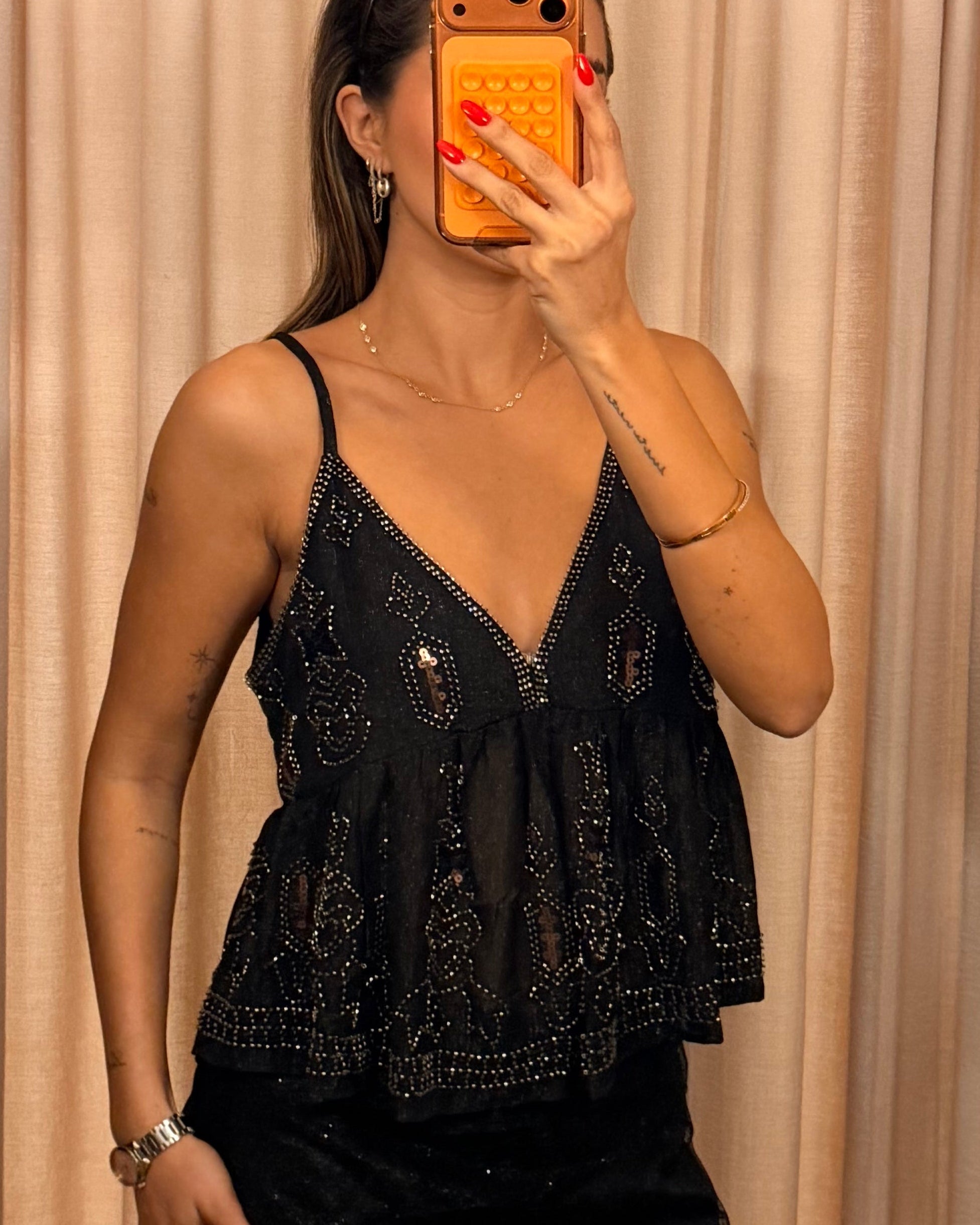 Embellished Cami Top - Black