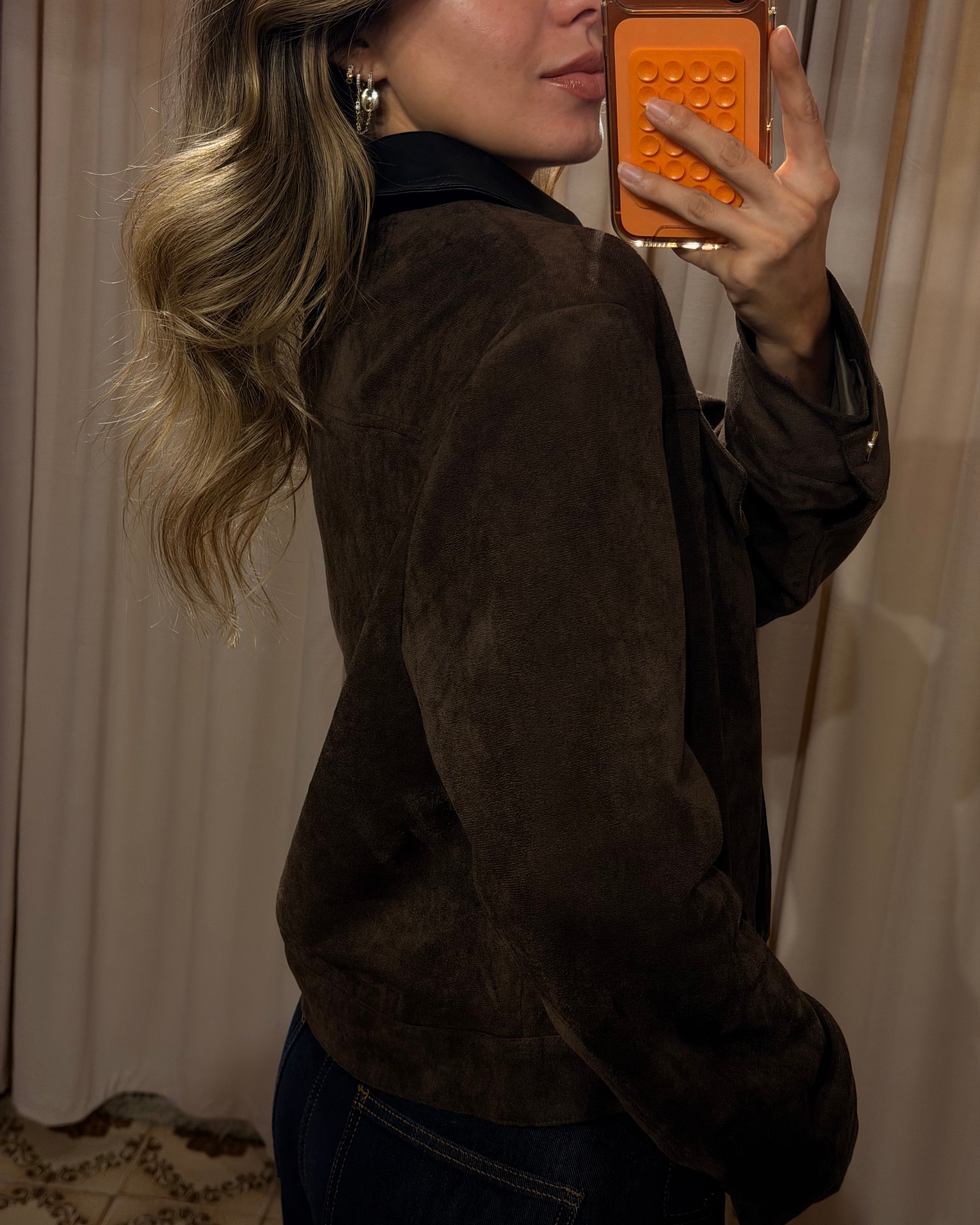 Collar Suede Jacket - Brown