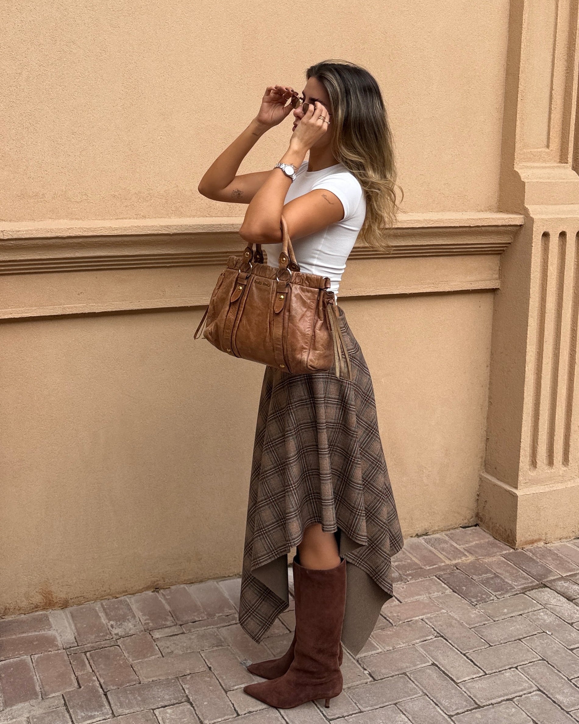 Plaid Asymmetrical Maxi Skirt