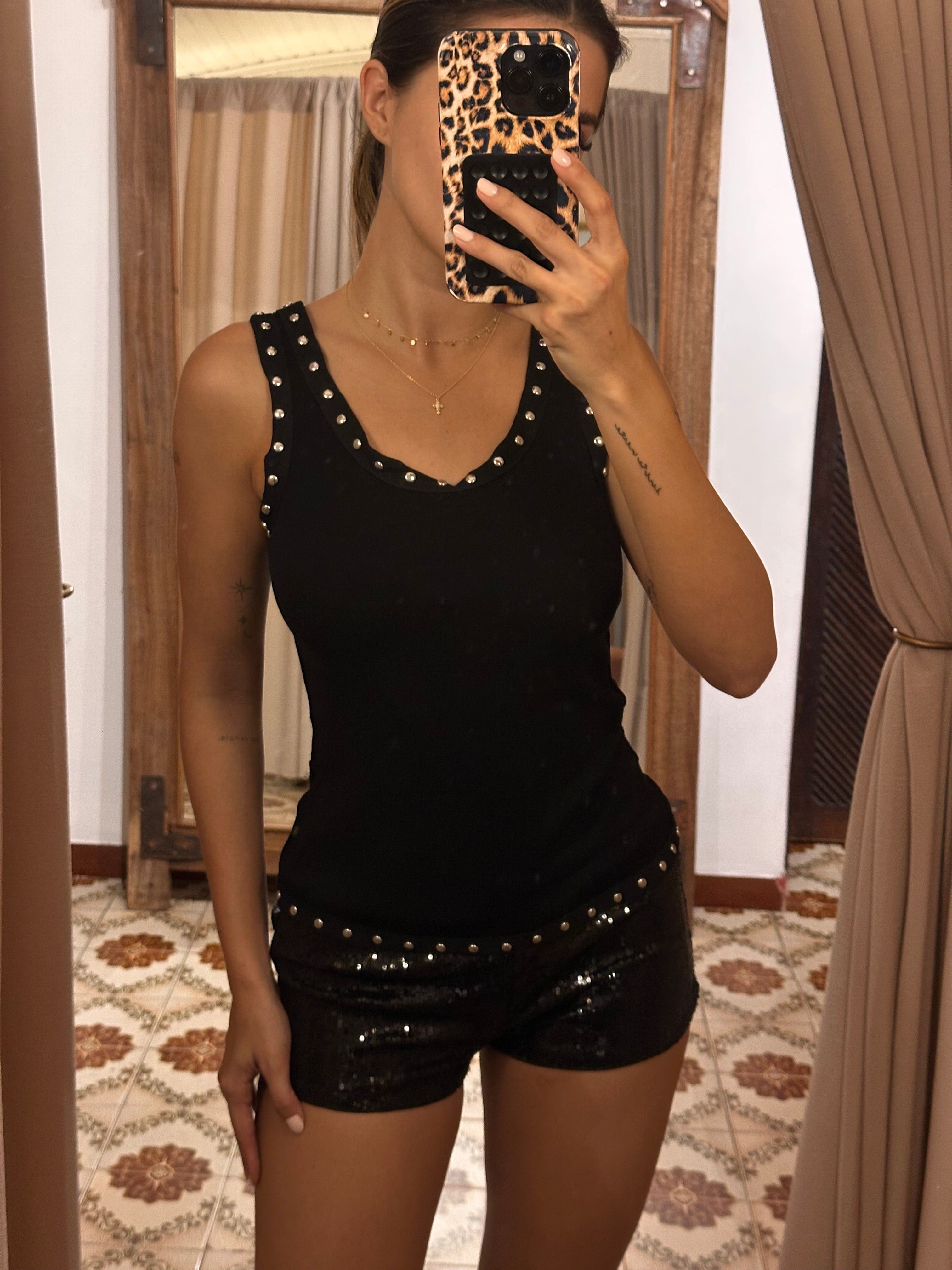 Stud Cami Tank Top - Black