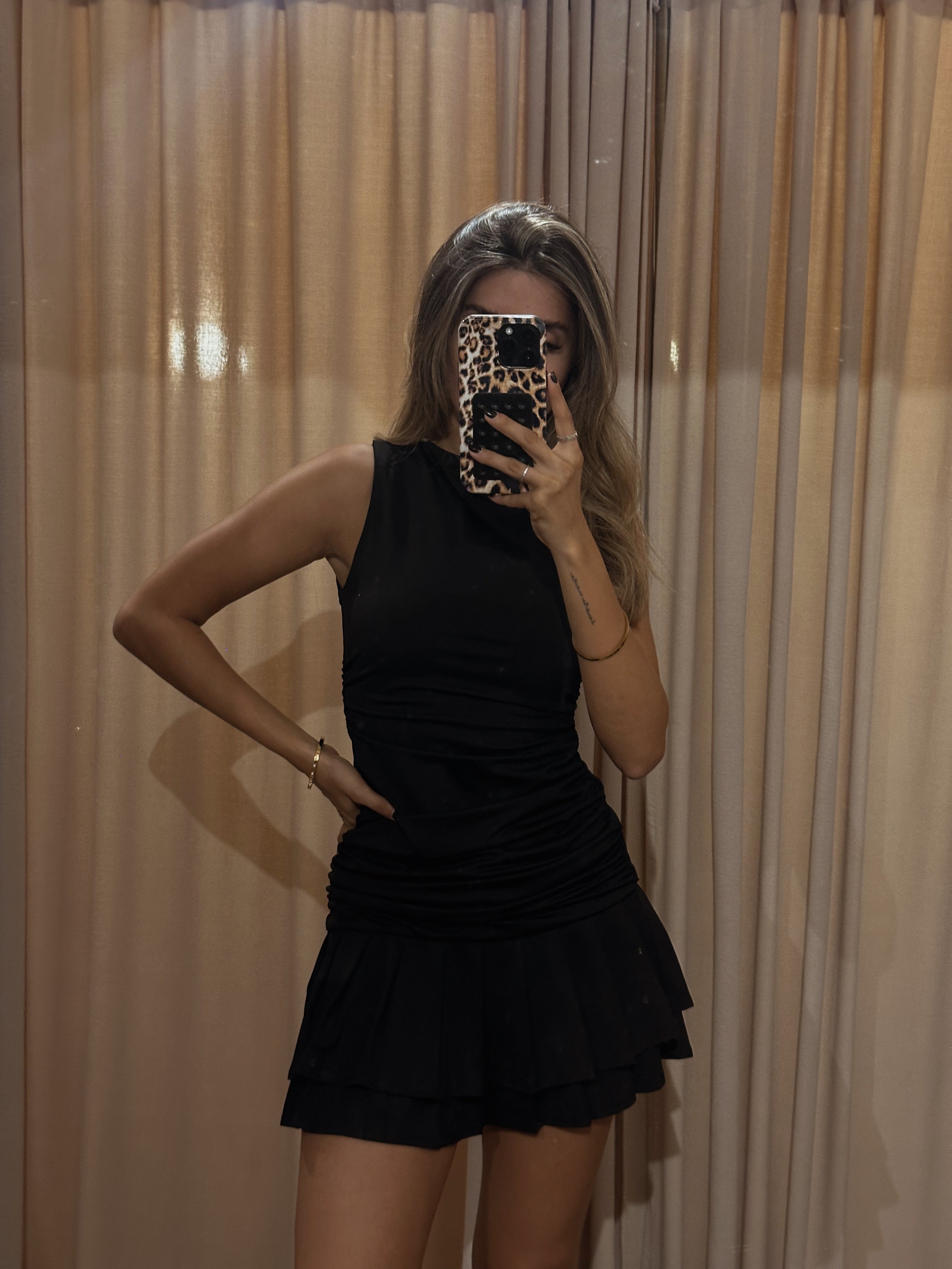 Mini Dress Ruched - Negro