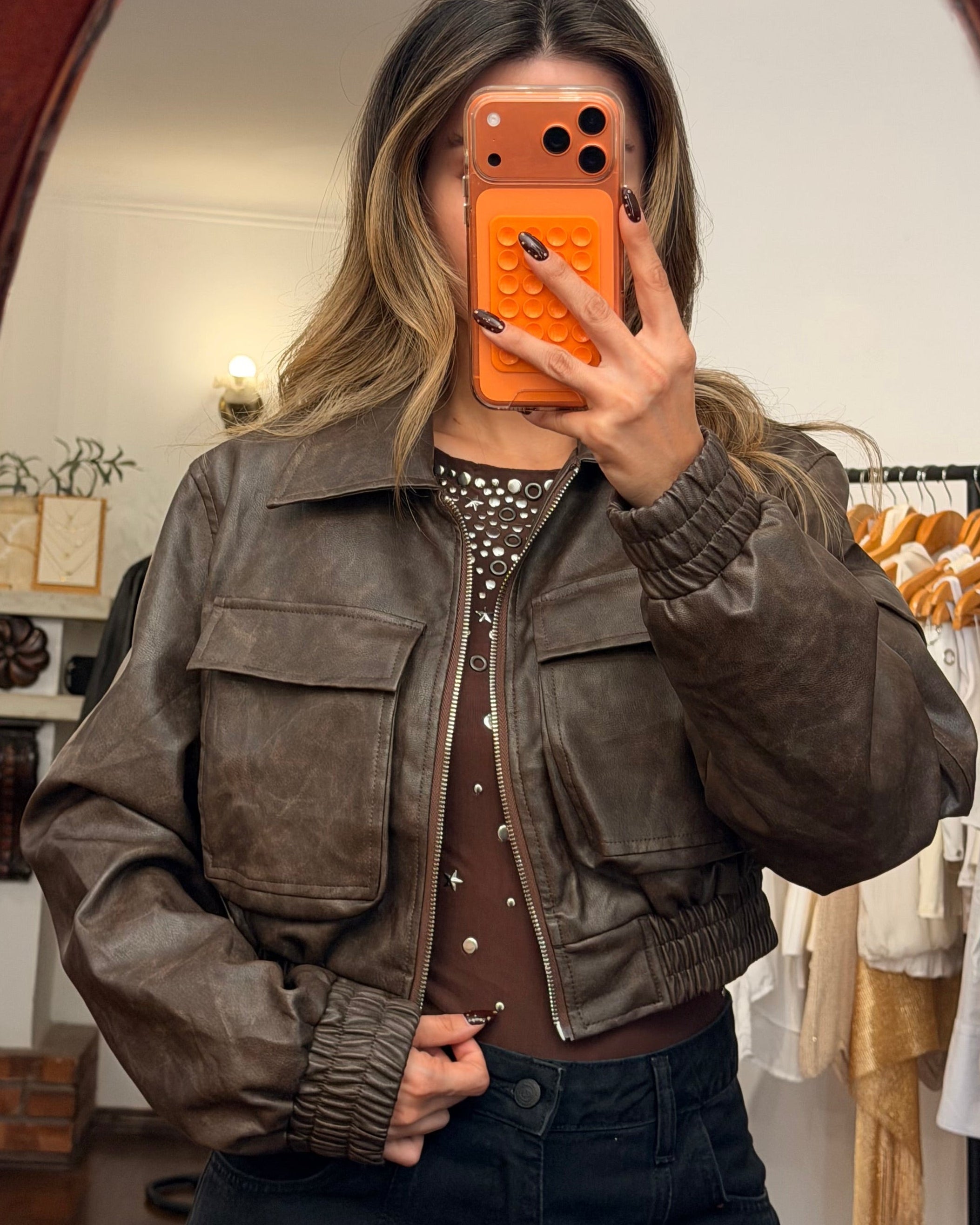 Faux Leather Bomber Jacket