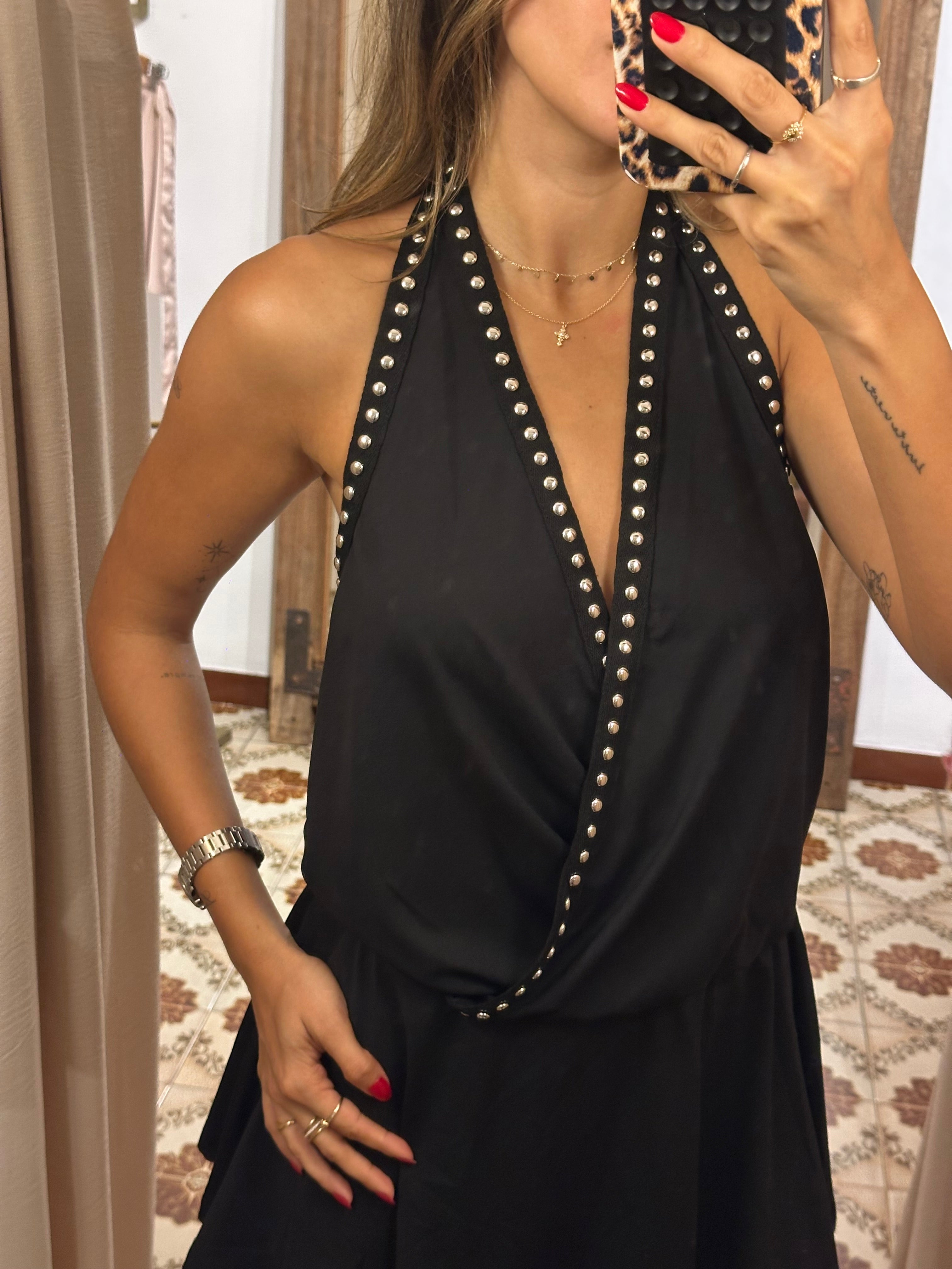 Stud Cowl Neck Mini Dress