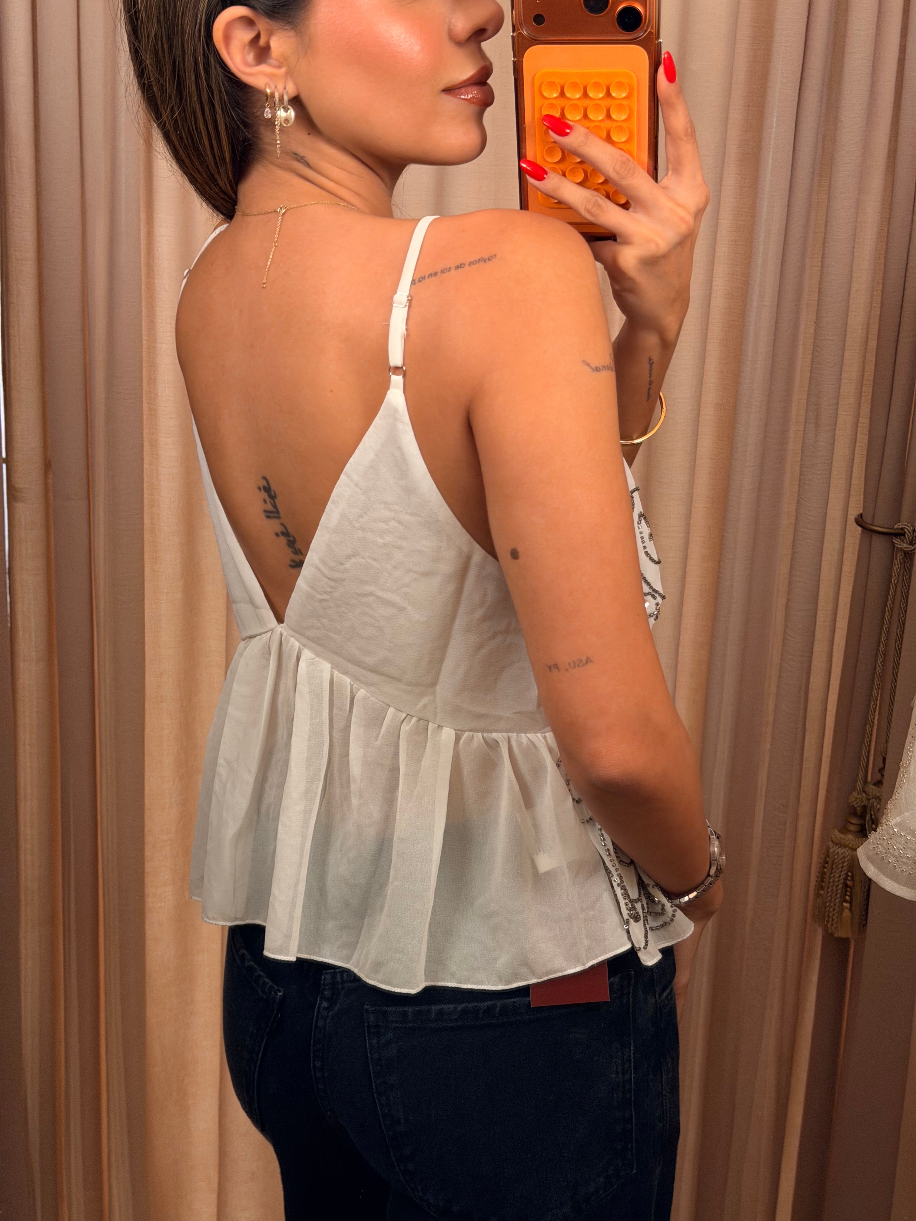 Swirl Embellished Top - Ivory