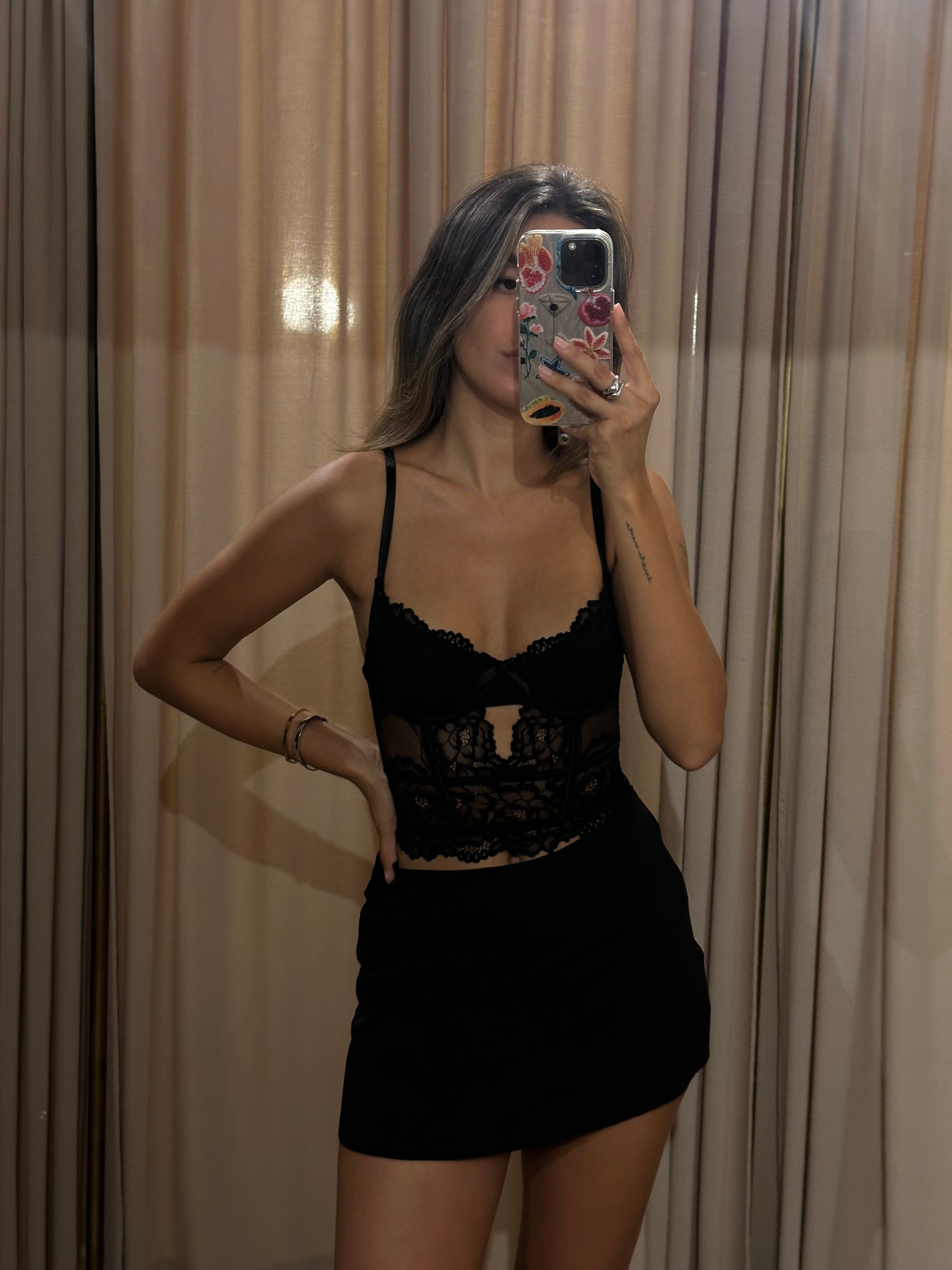 Corset Crop Encaje - Negro
