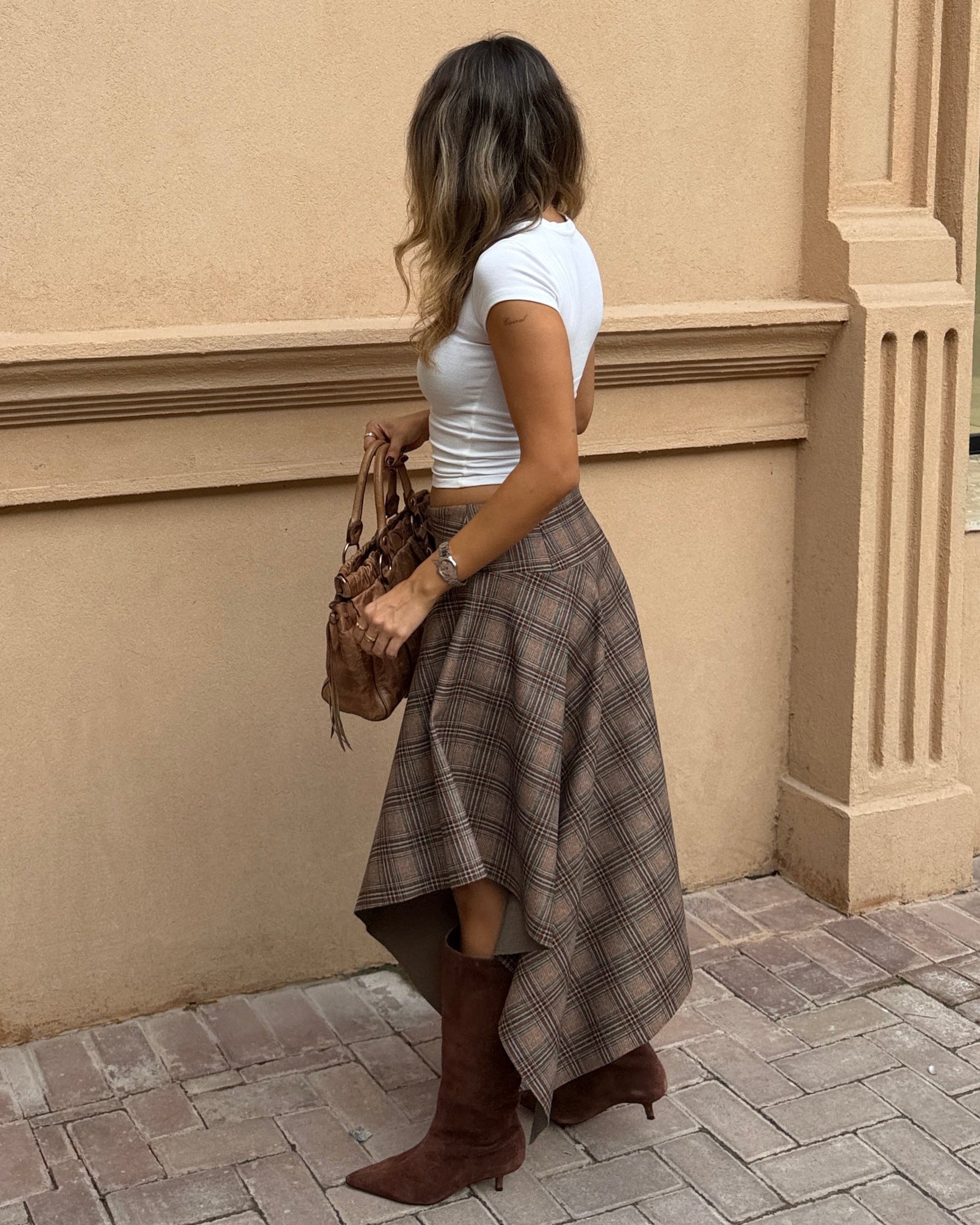 Plaid Asymmetrical Maxi Skirt