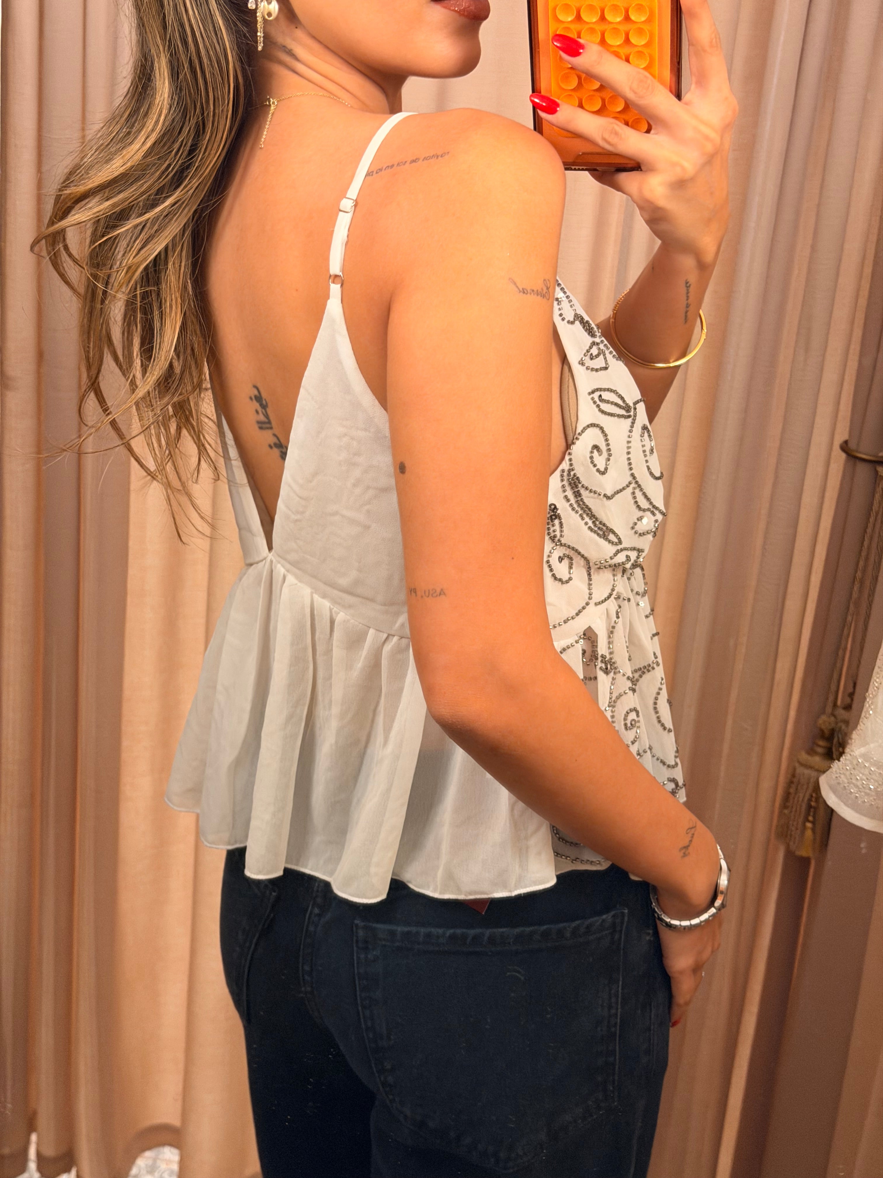 Swirl Embellished Top - Ivory