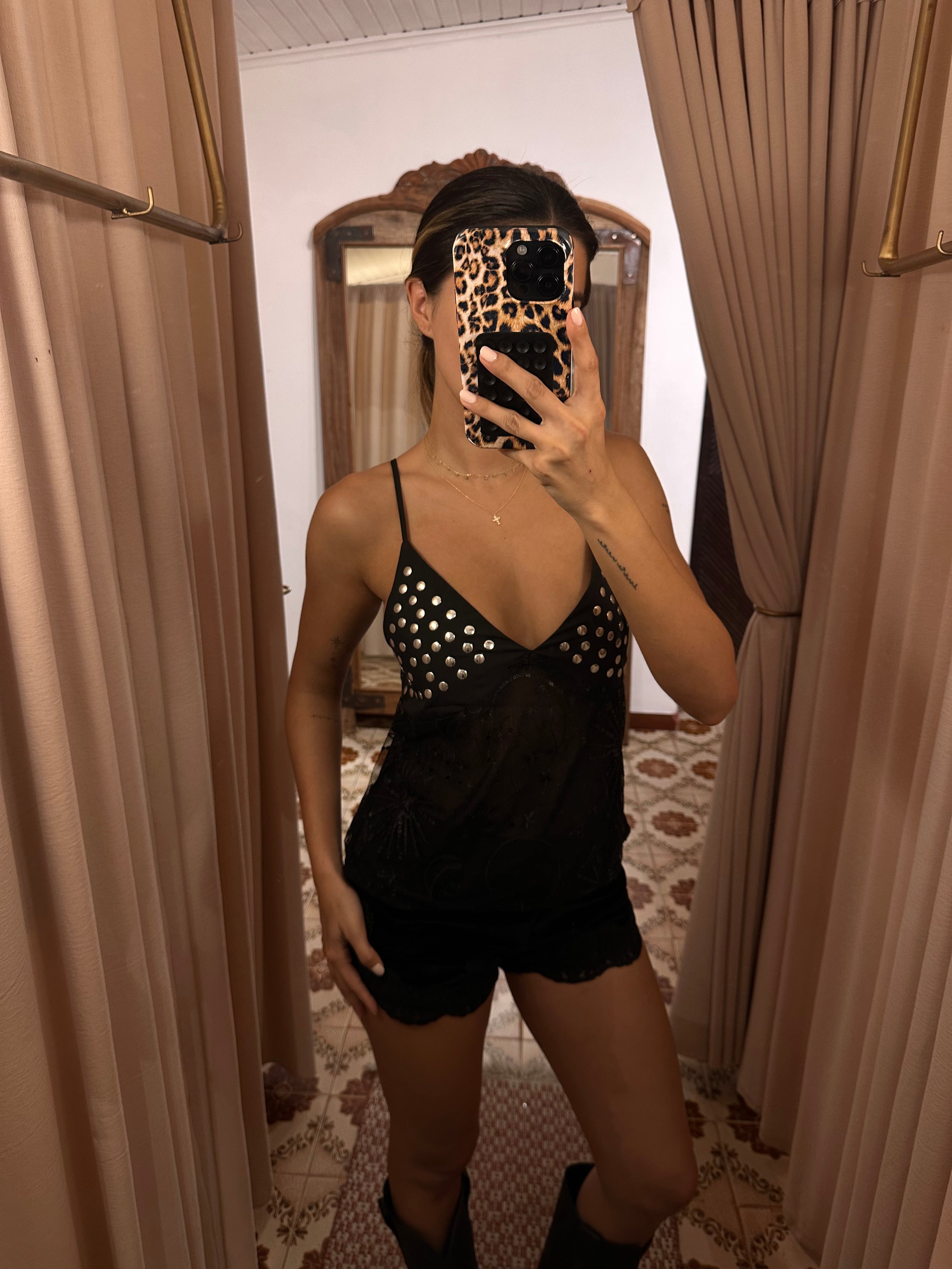 Stud Embroidery Cami - Black
