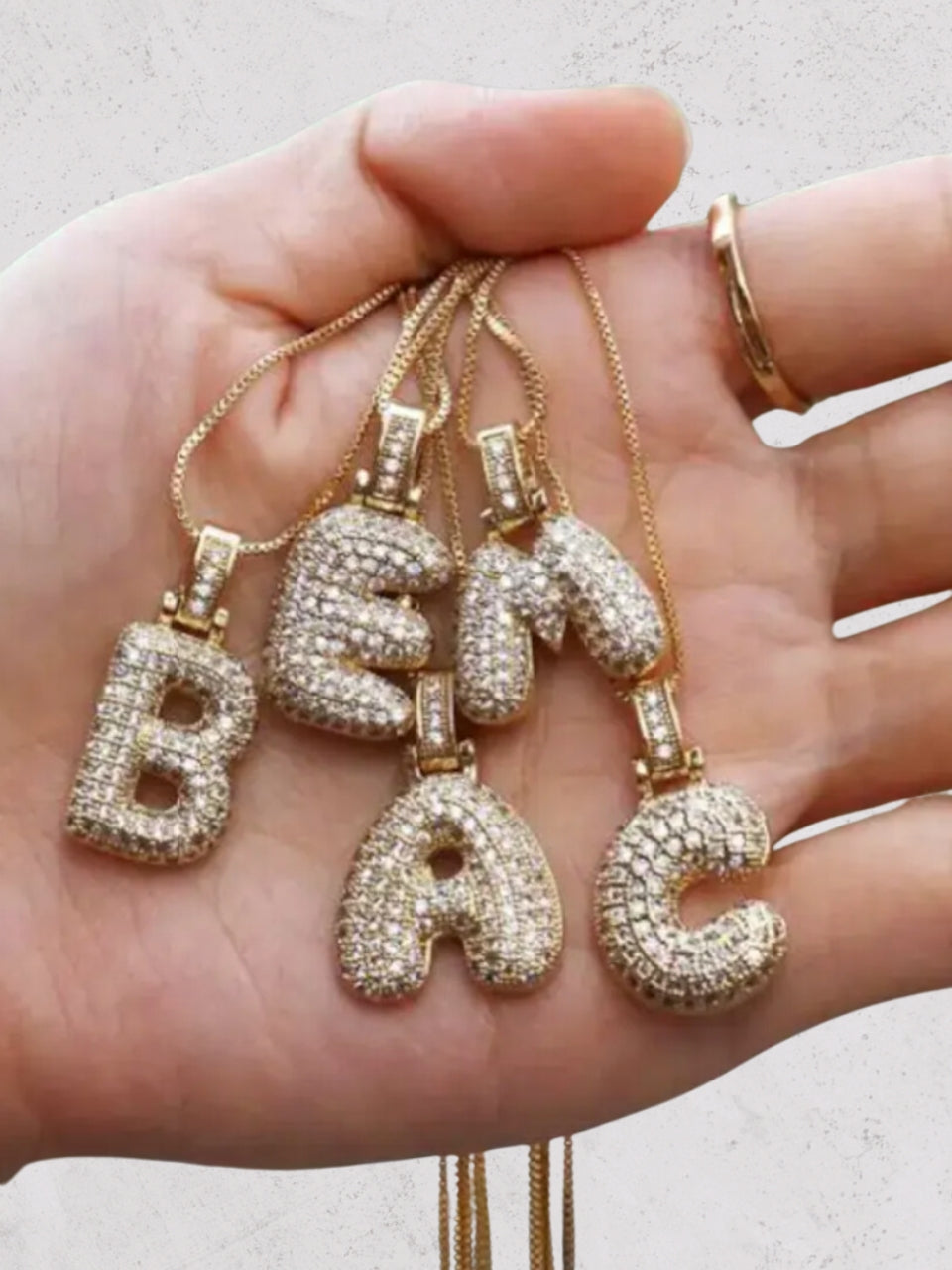 Rhinestone Bubble Letter Necklace