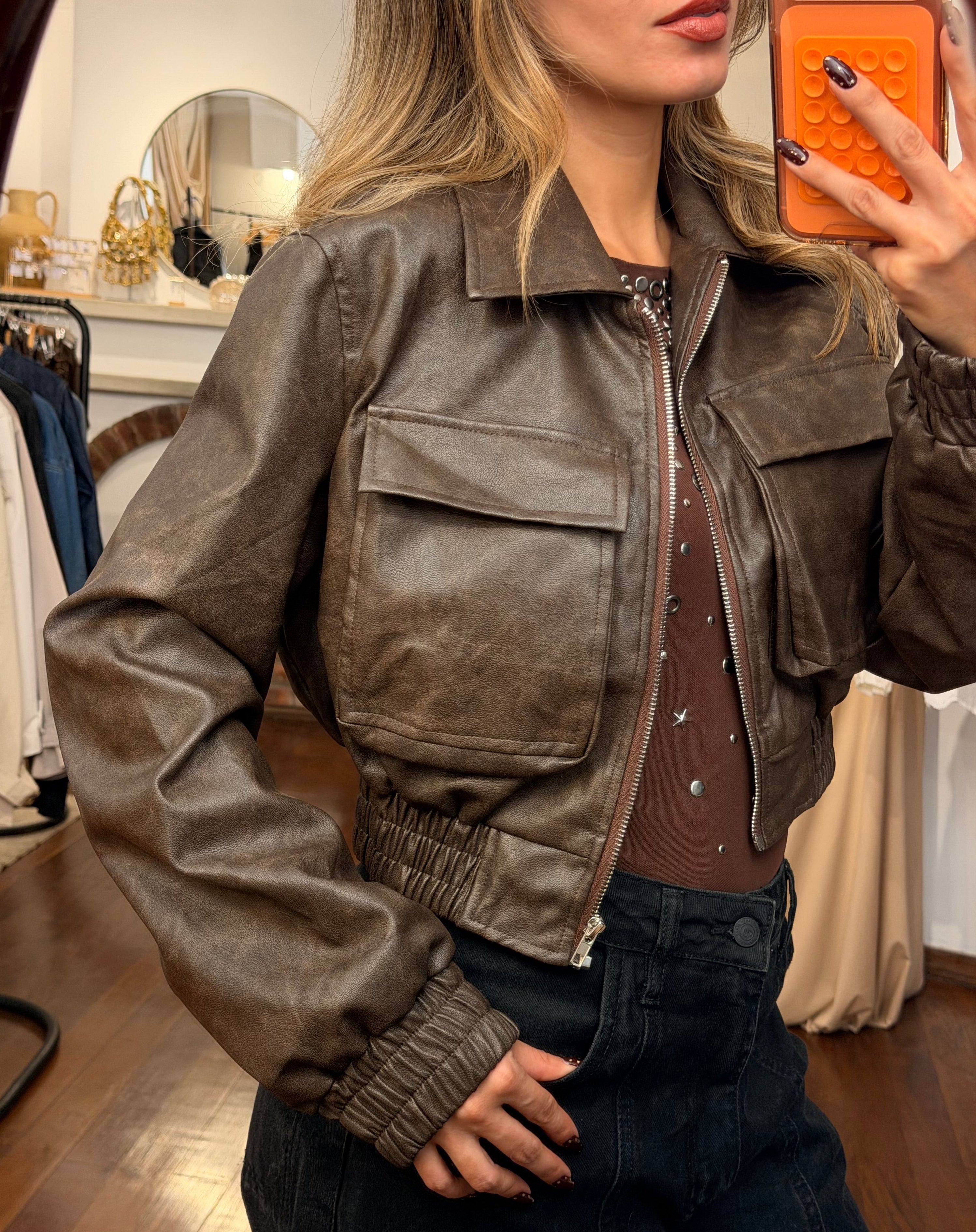 Faux Leather Bomber Jacket