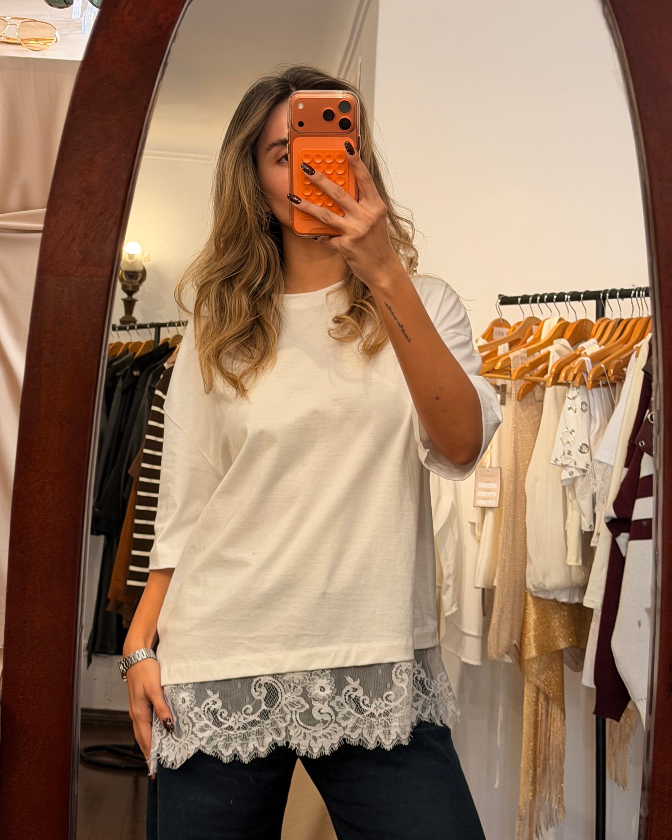 Remera Oversized Lace Trim