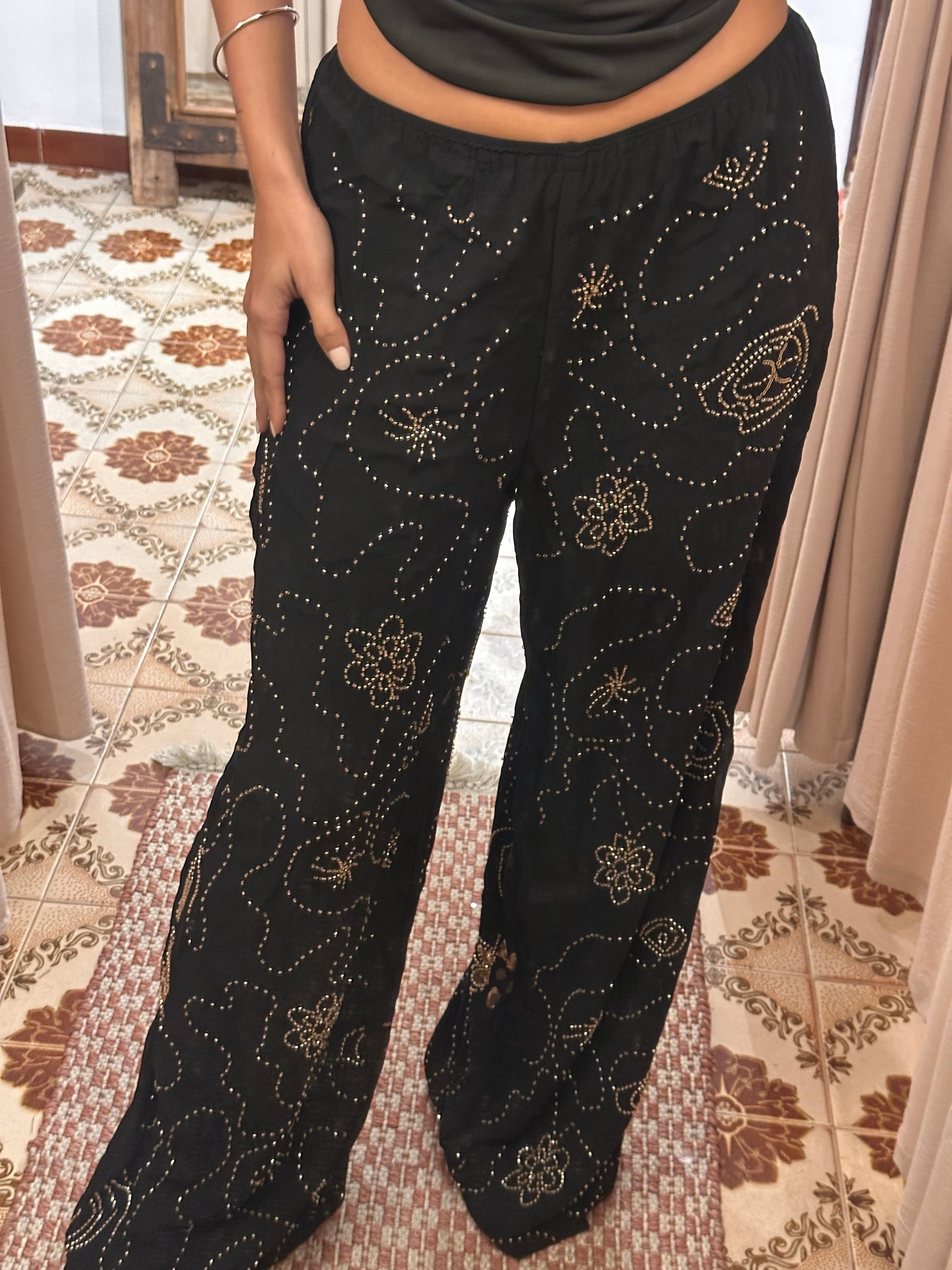 Pant Sequin Embroidery Black