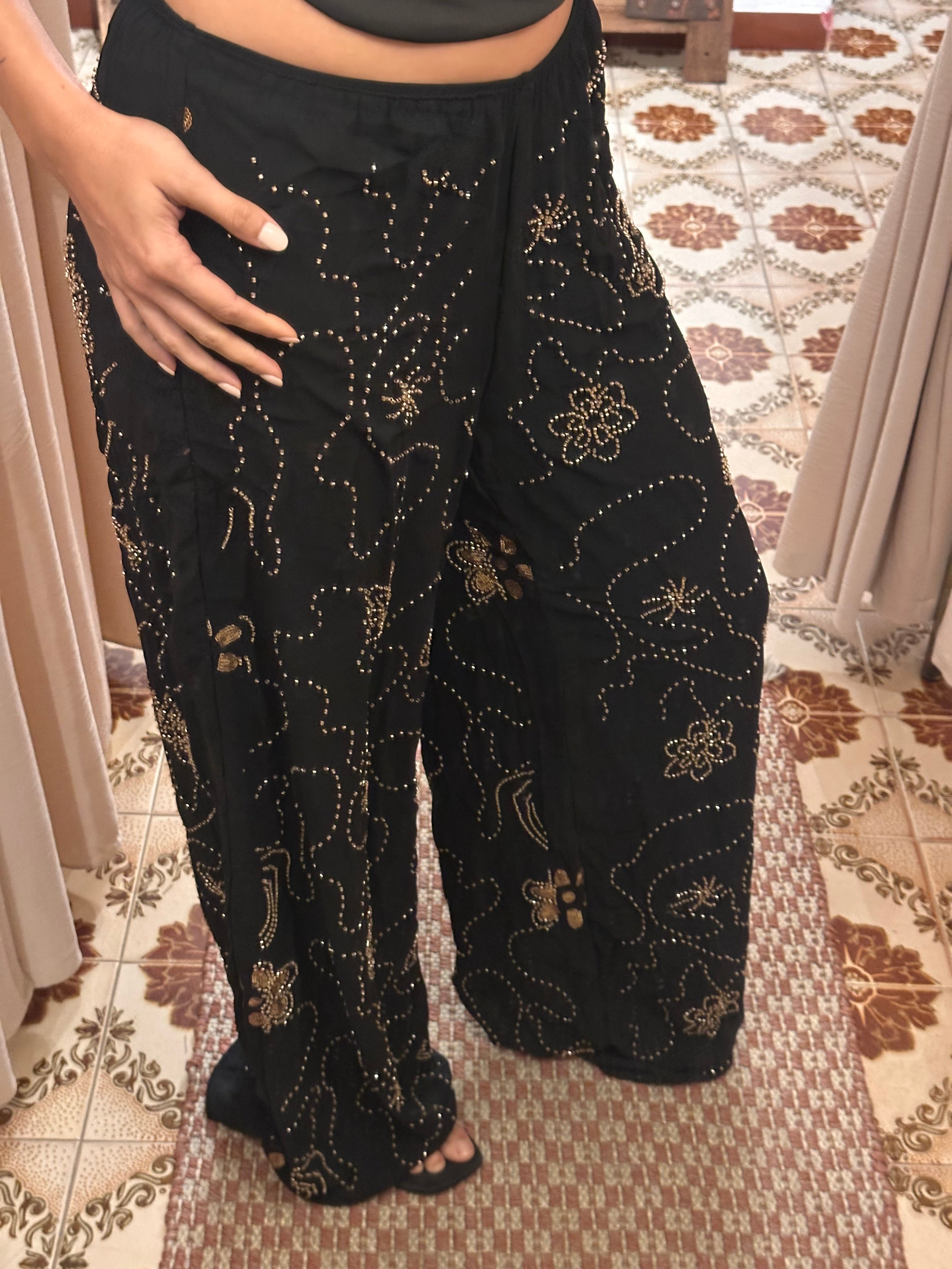 Pant Sequin Embroidery Black