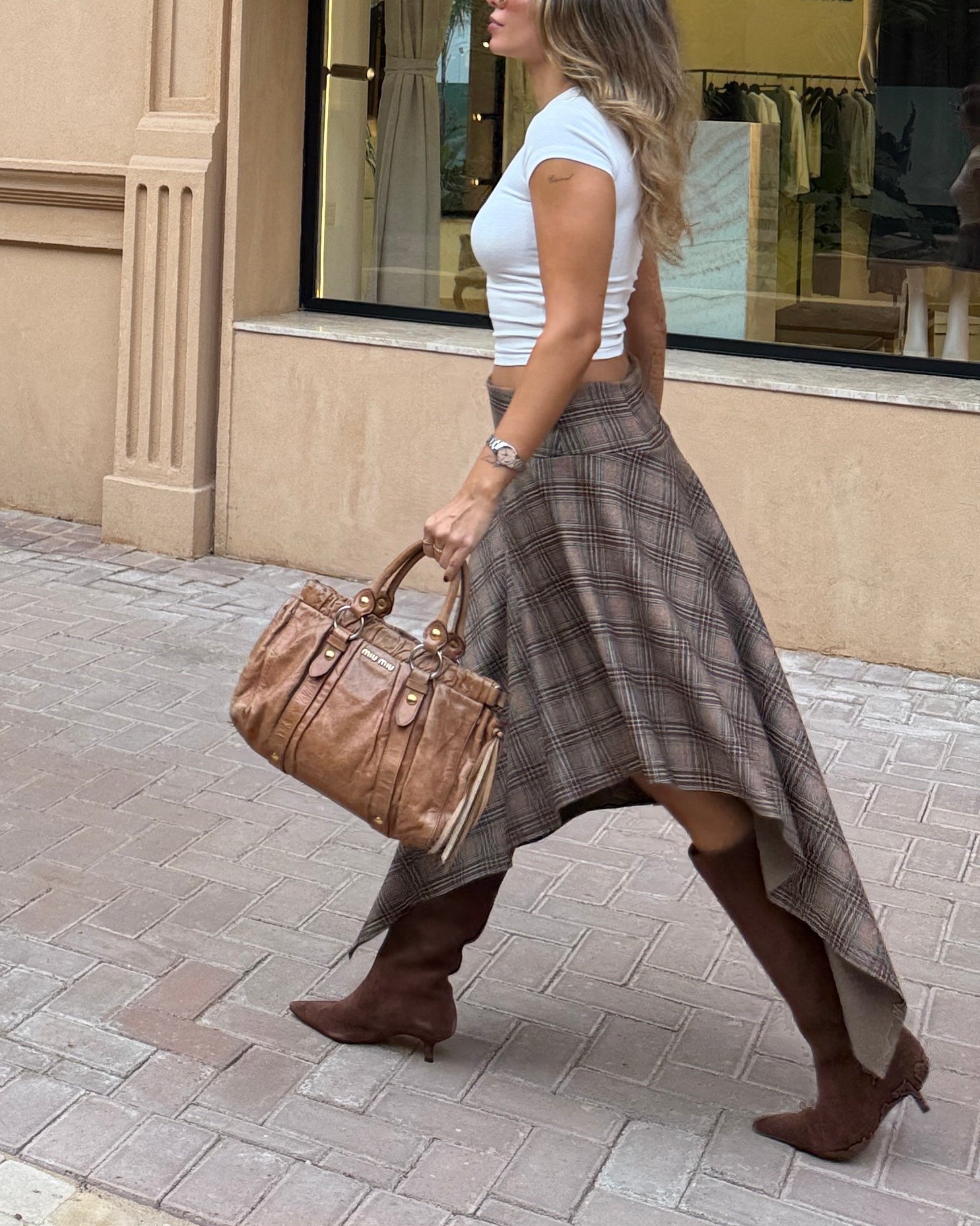 Plaid Asymmetrical Maxi Skirt
