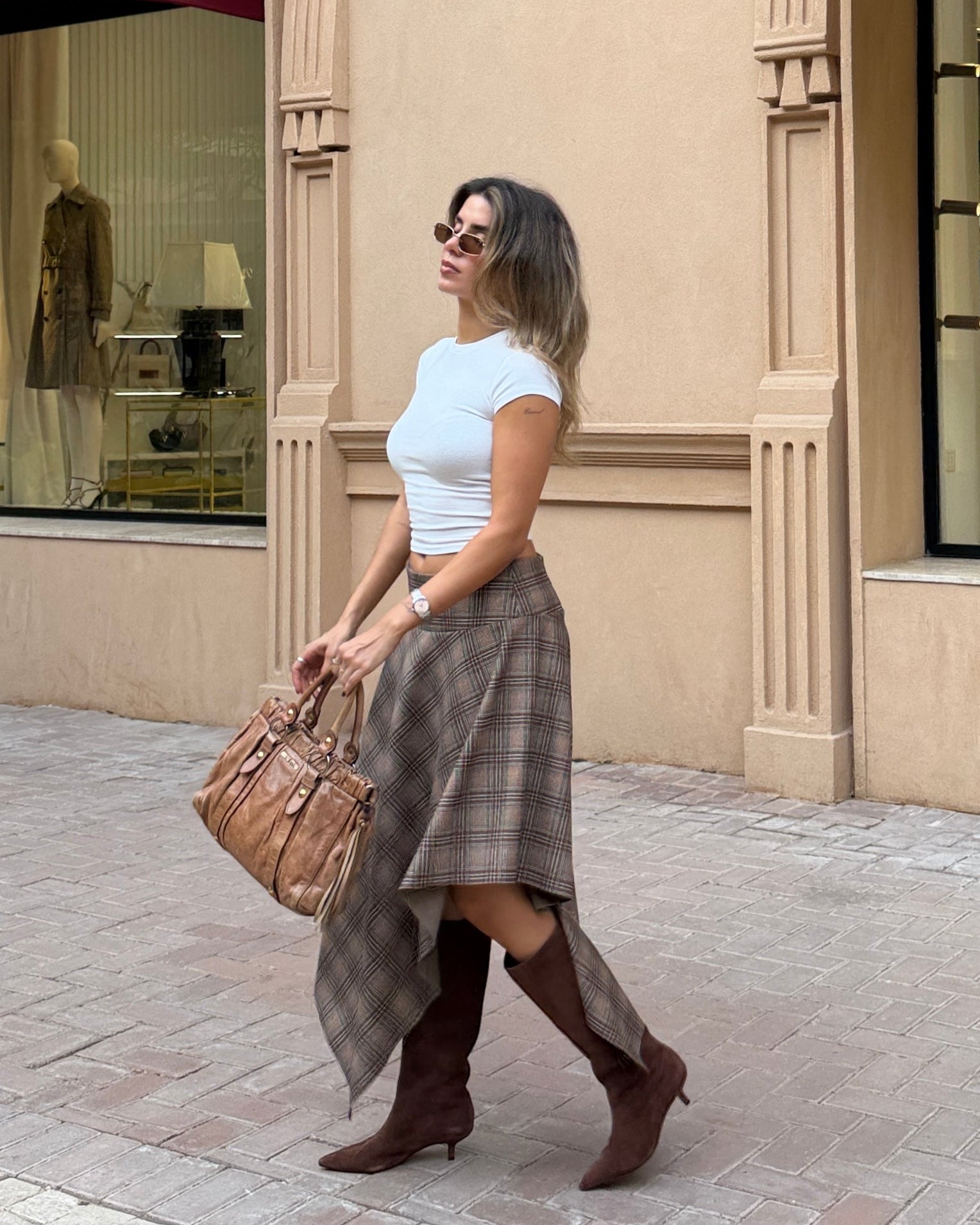 Plaid Asymmetrical Maxi Skirt