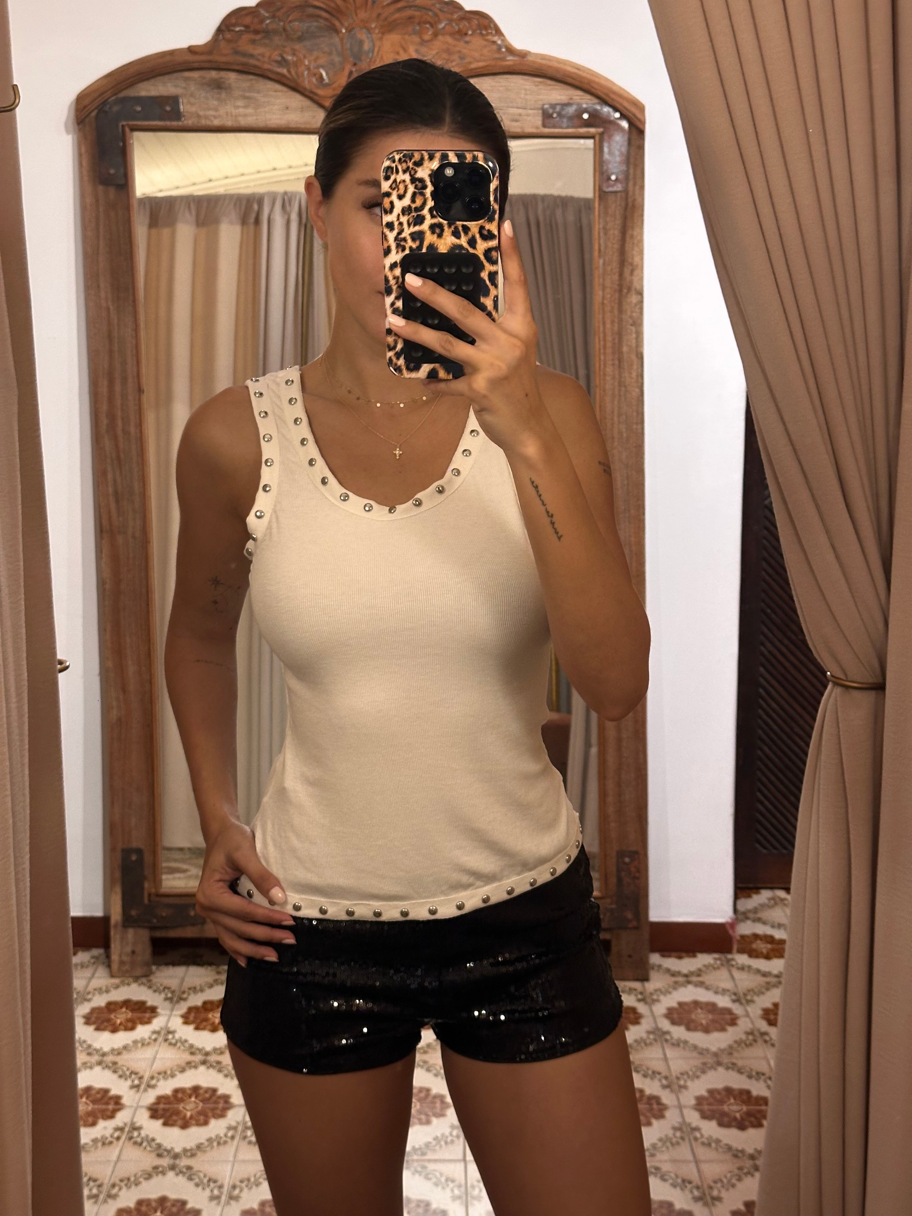 Stud Cami Tank Top - White