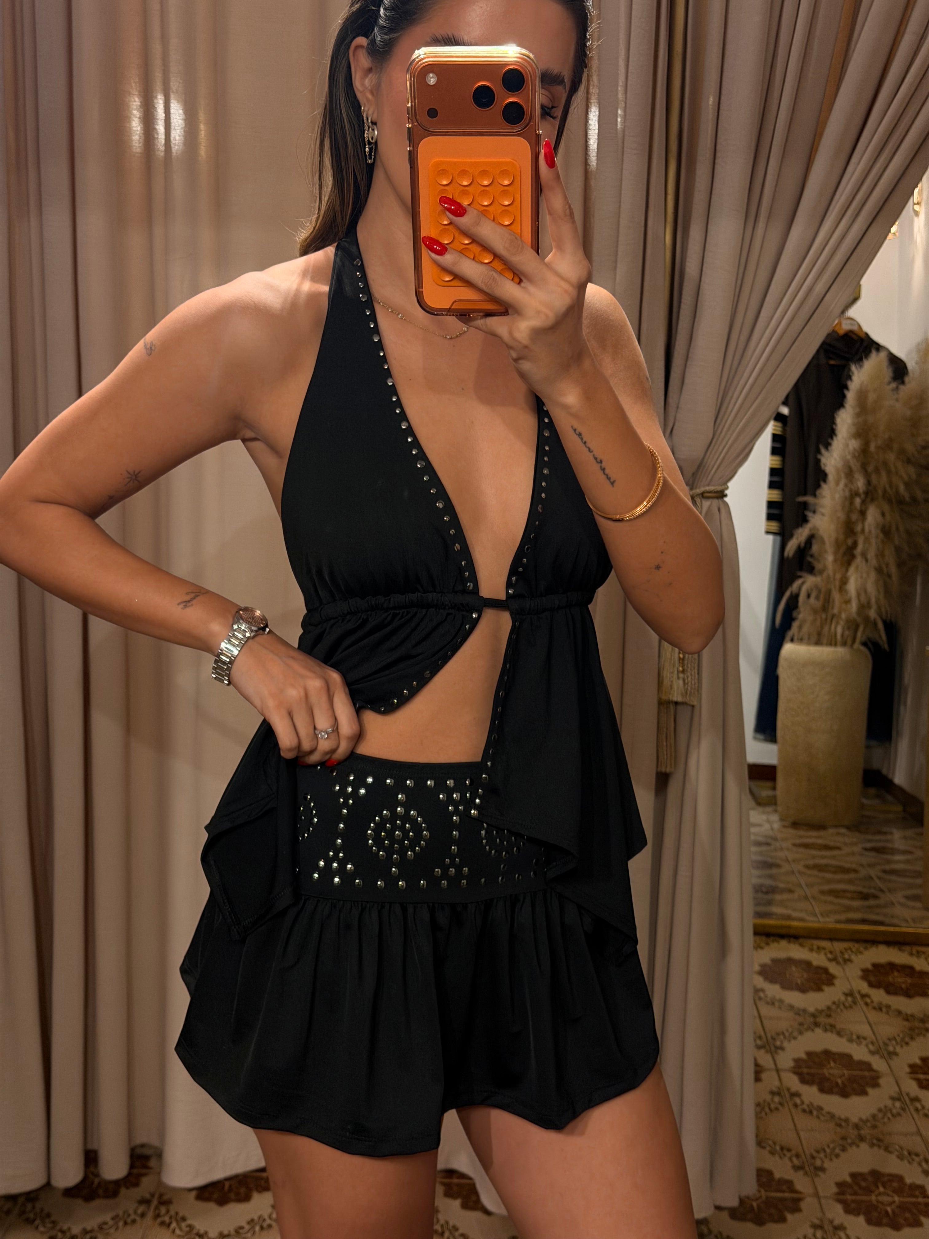 Studded Halter Set - Black
