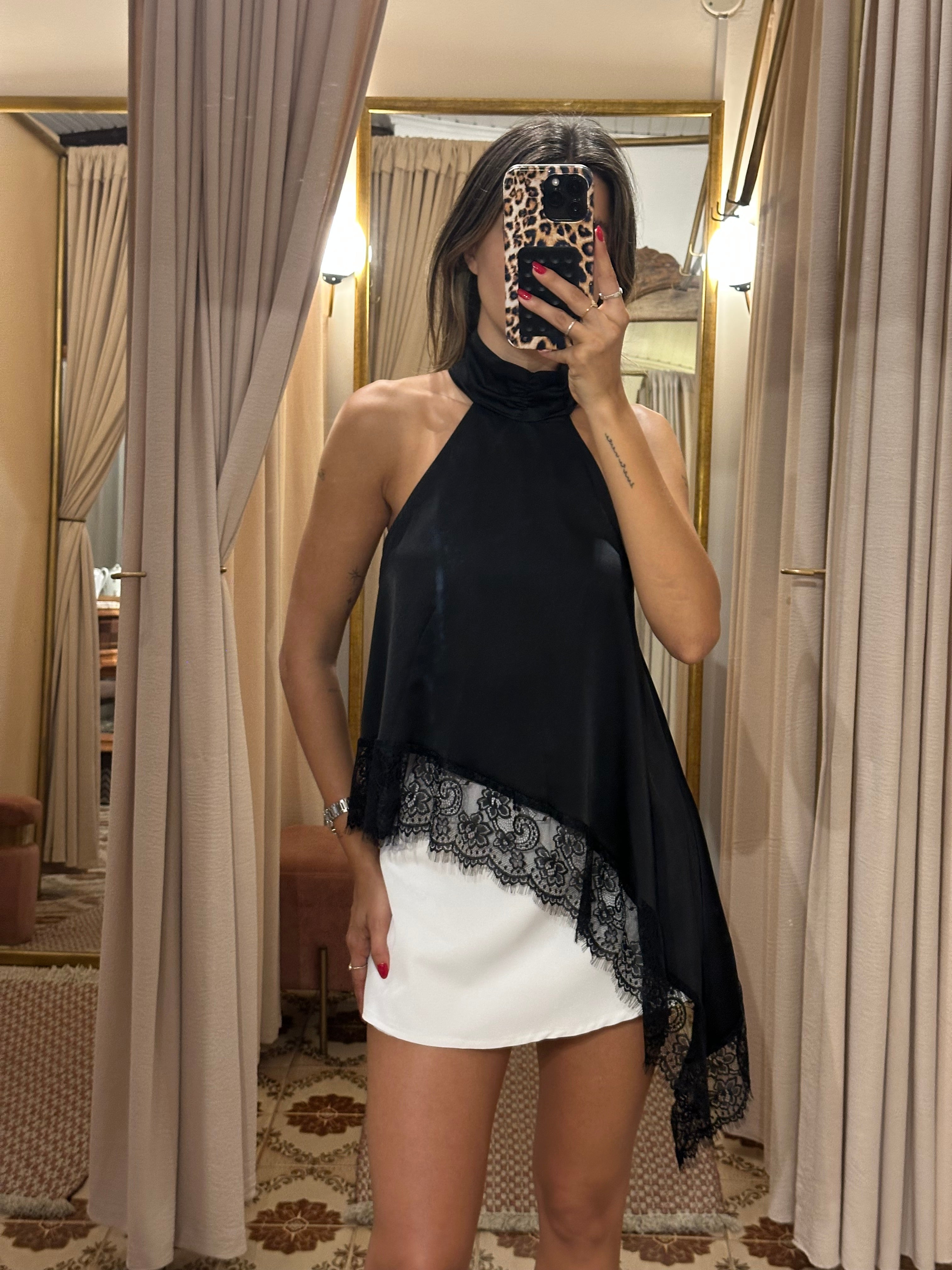Asymmetrical Lace Top Black