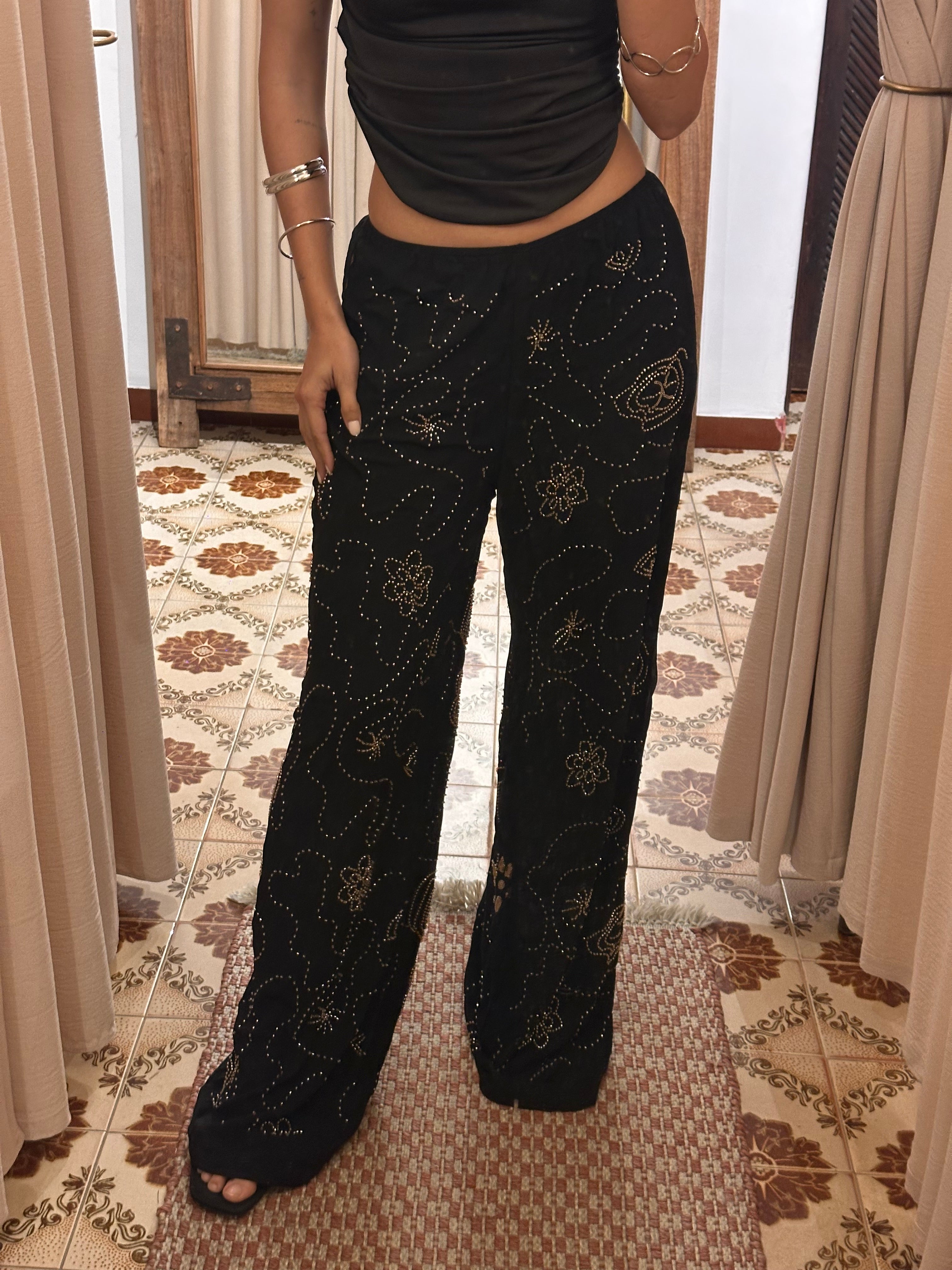 Pant Sequin Embroidery Black