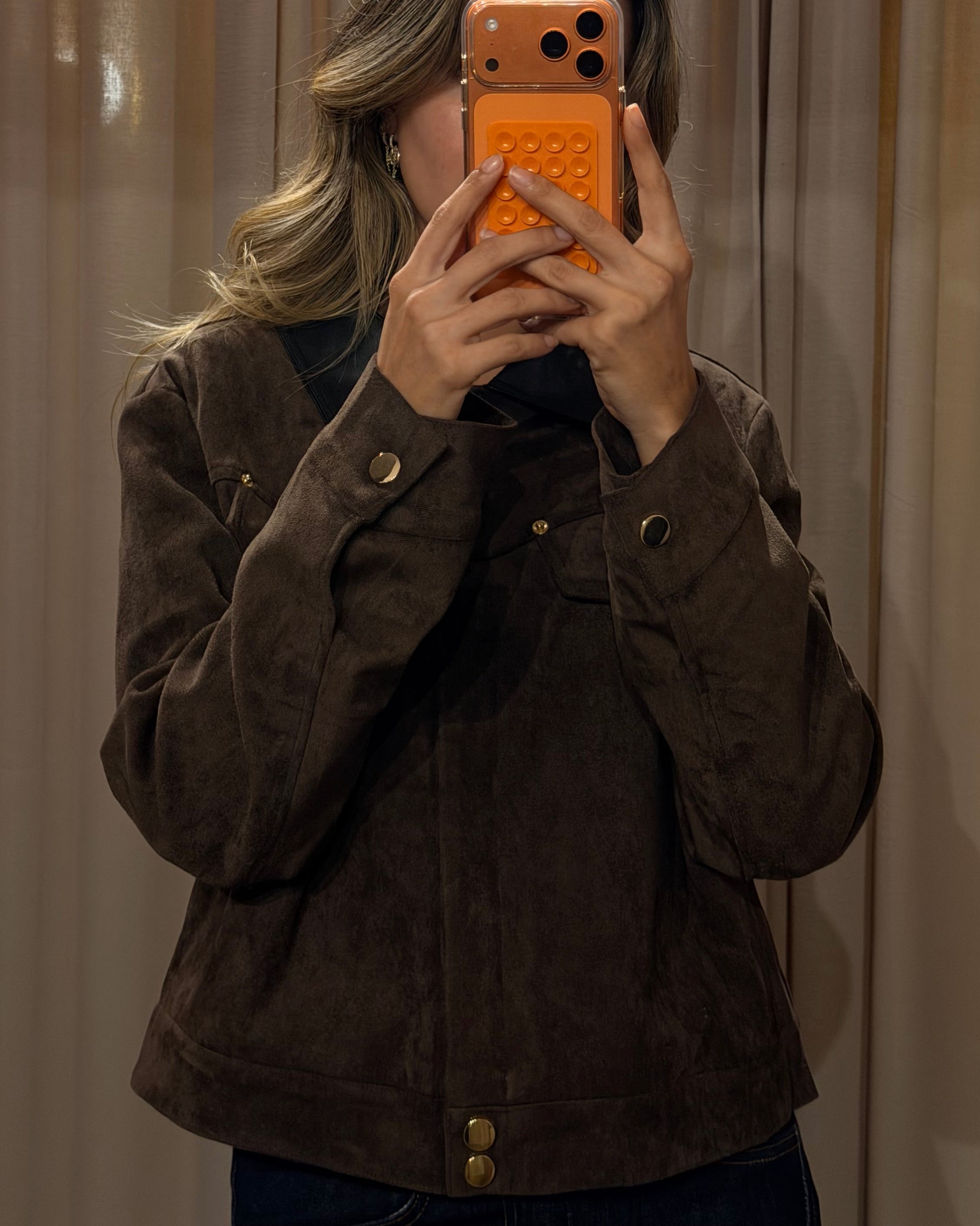 Collar Suede Jacket - Brown