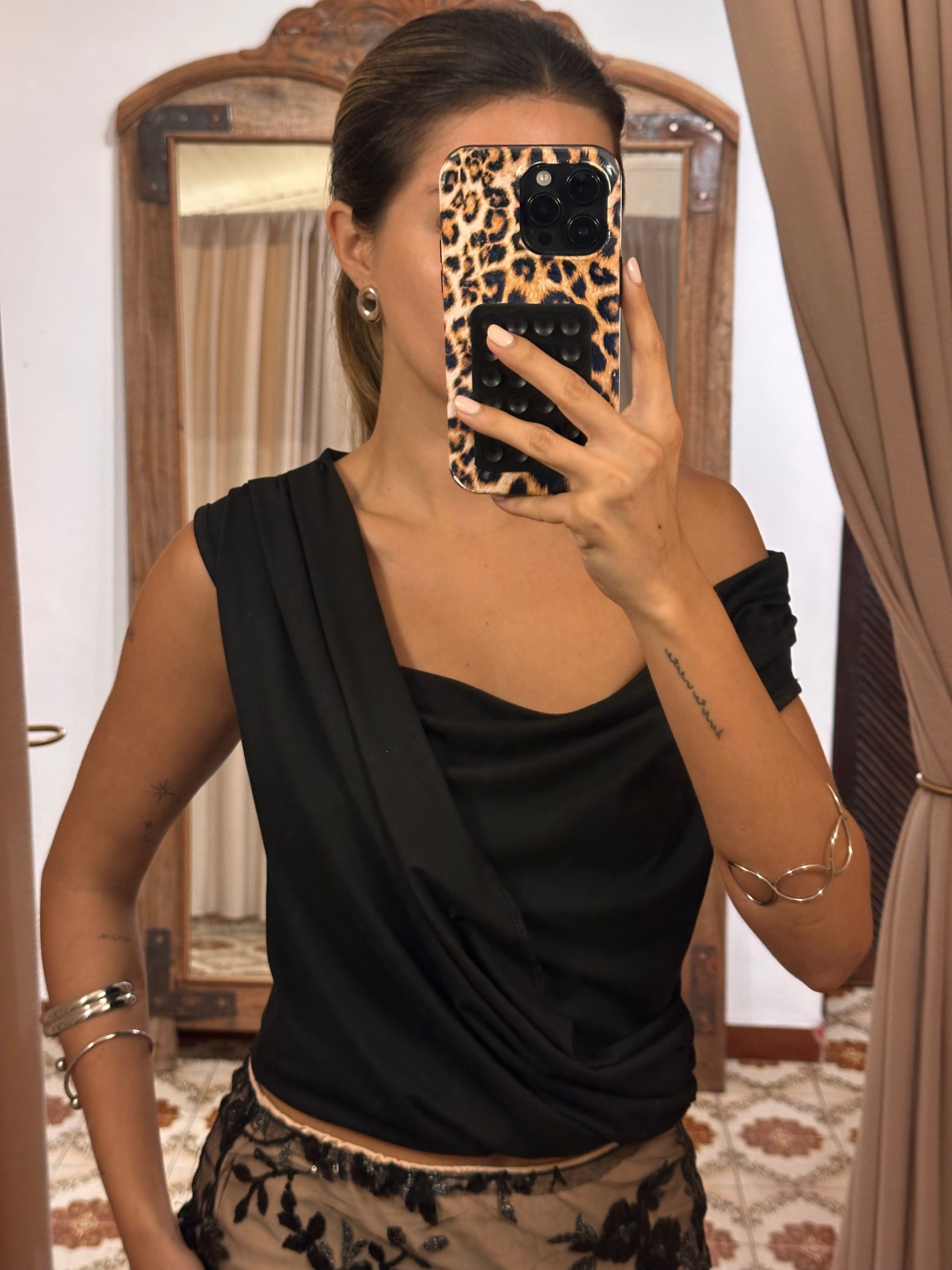 Irregular One Shoulder Top Black