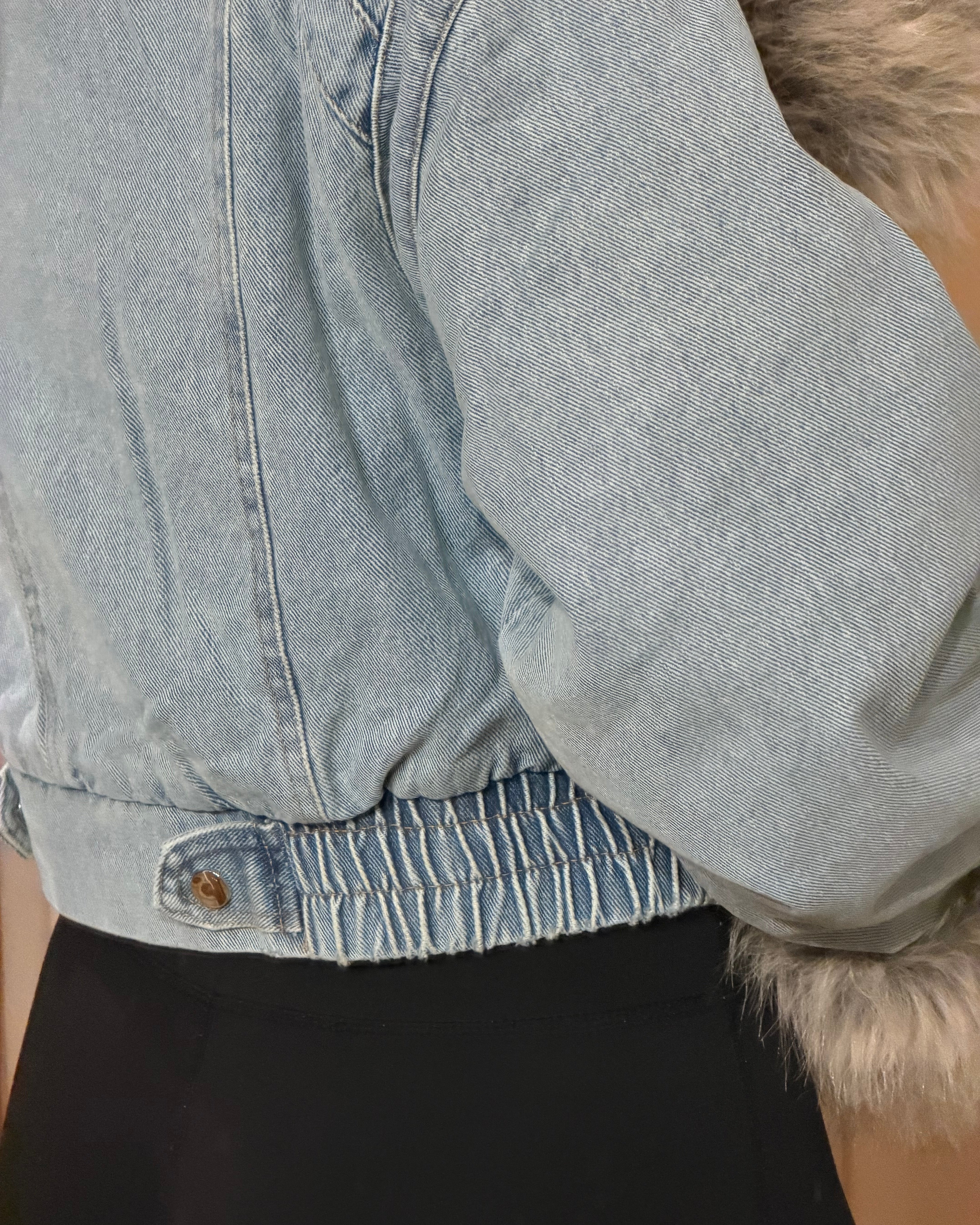 Faux Fur Denim Jacket - Light Denim