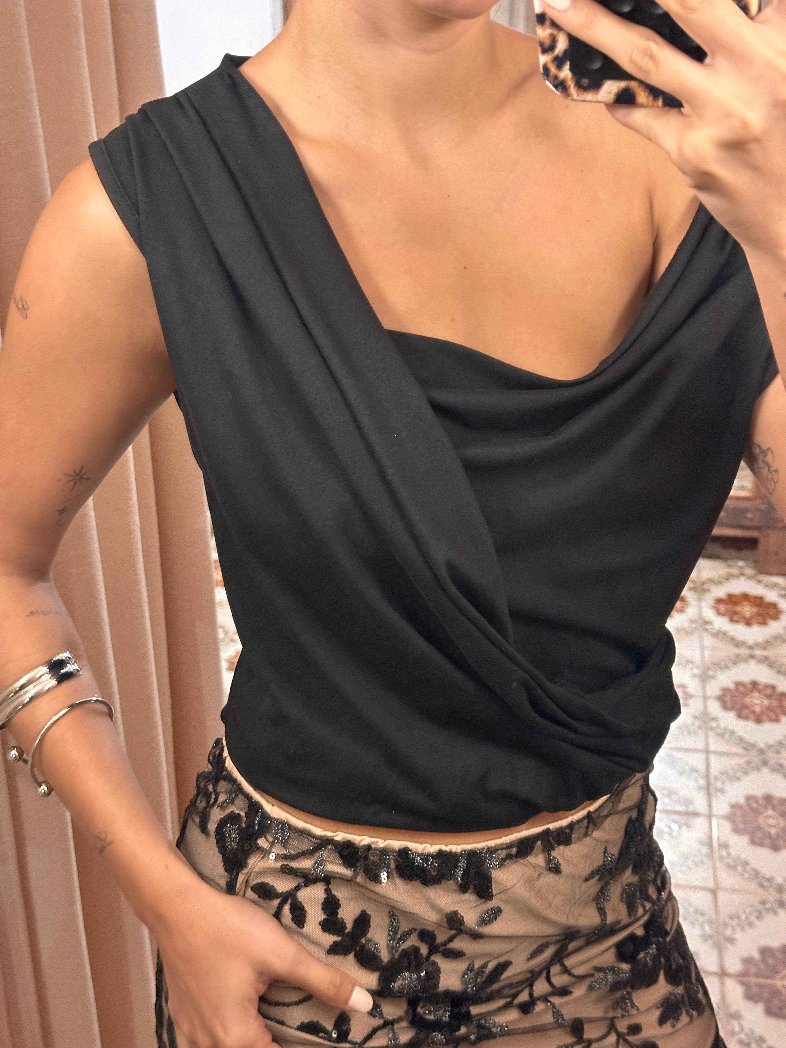 Irregular One Shoulder Top Black