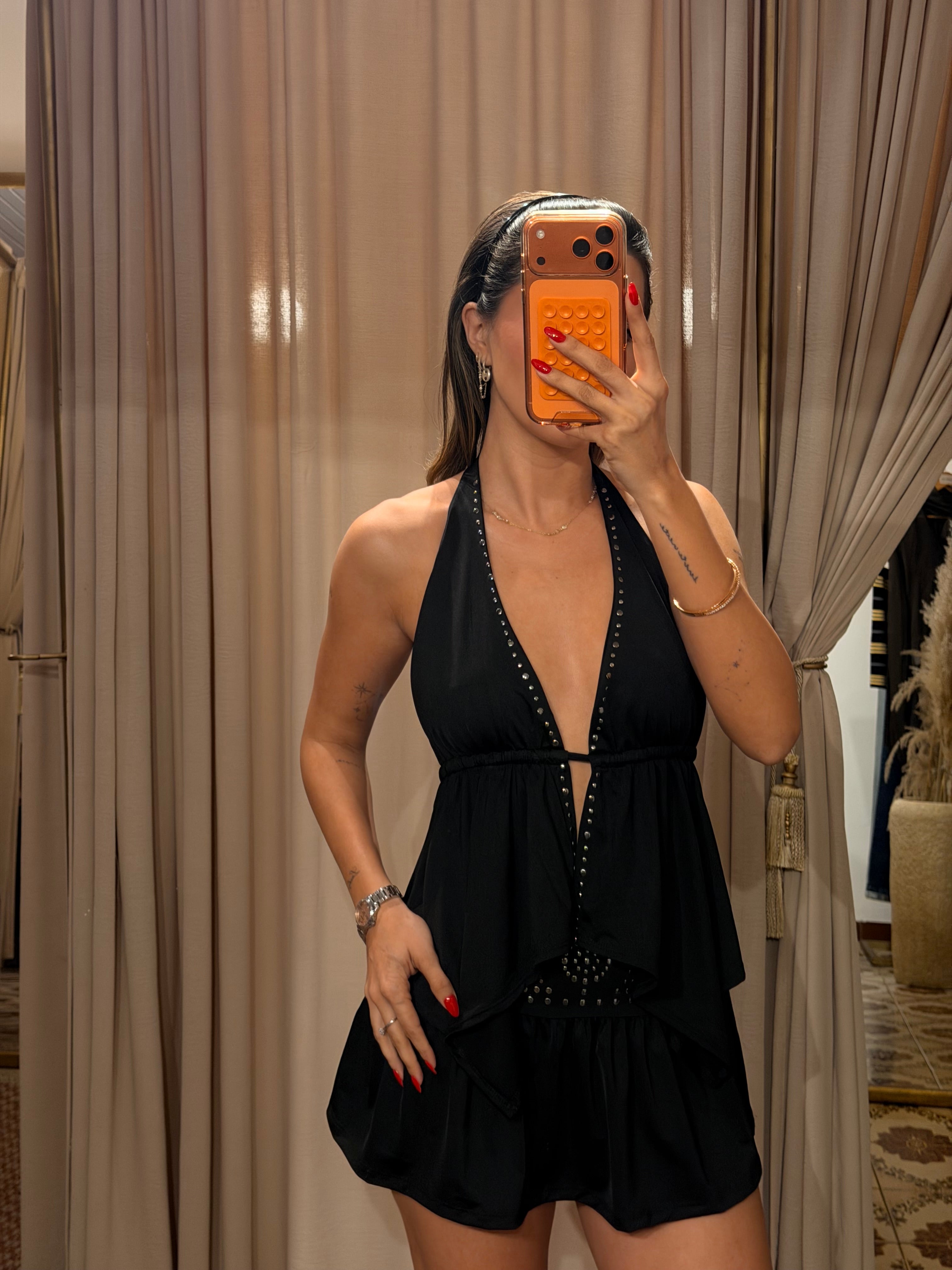 Studded Halter Set - Black