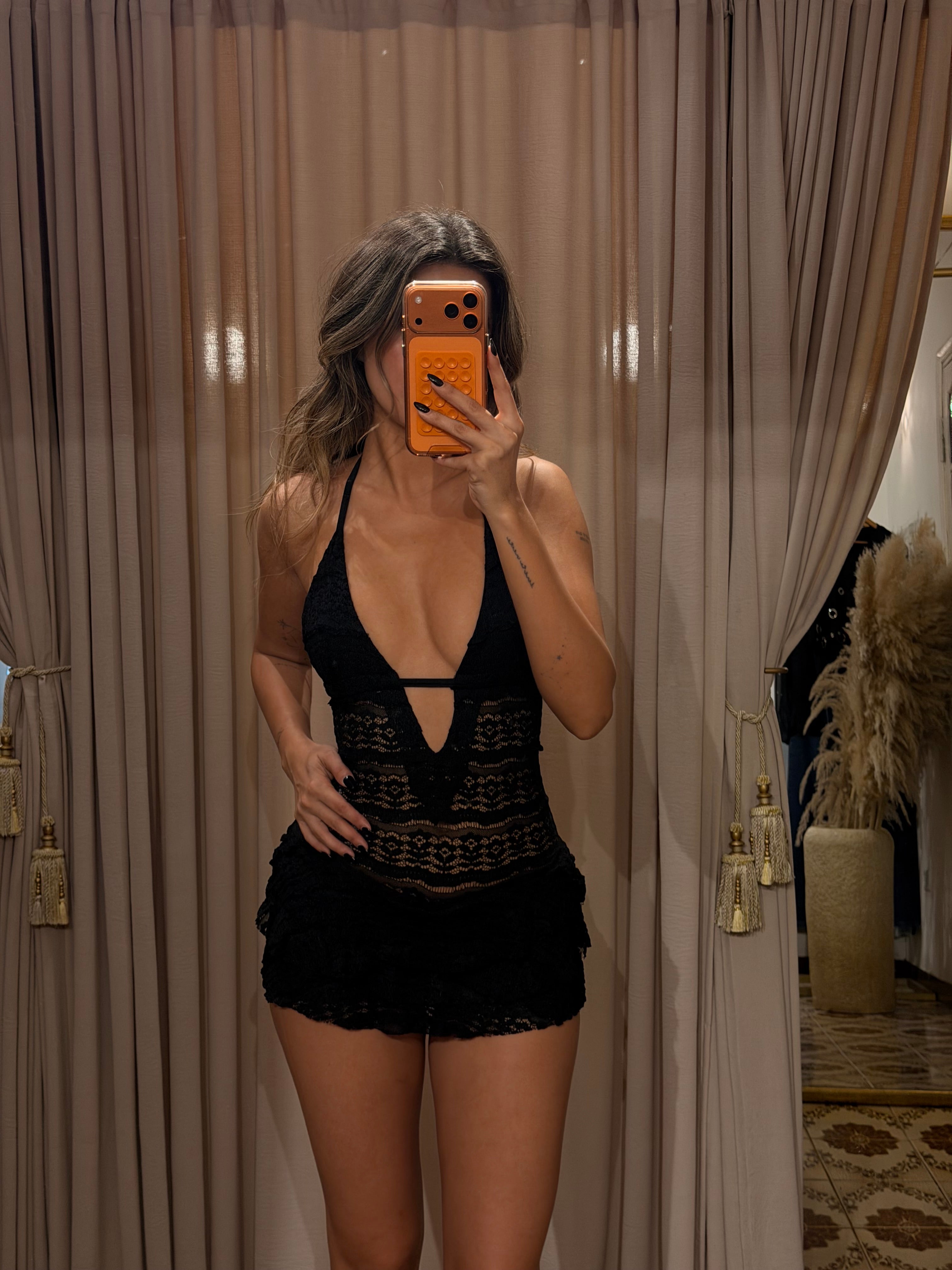 Lace Mini Dress - Black