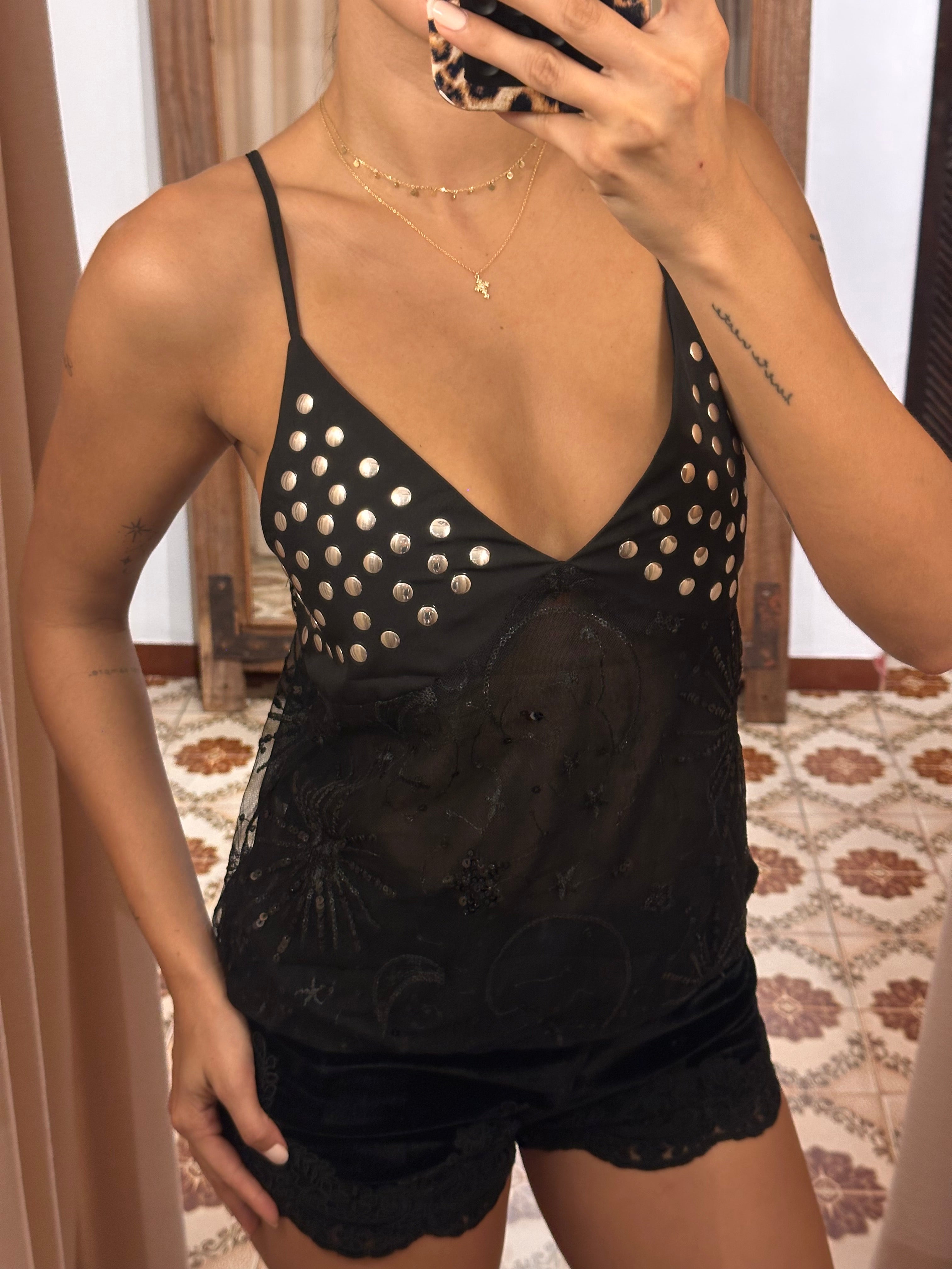 Stud Embroidery Cami - Black