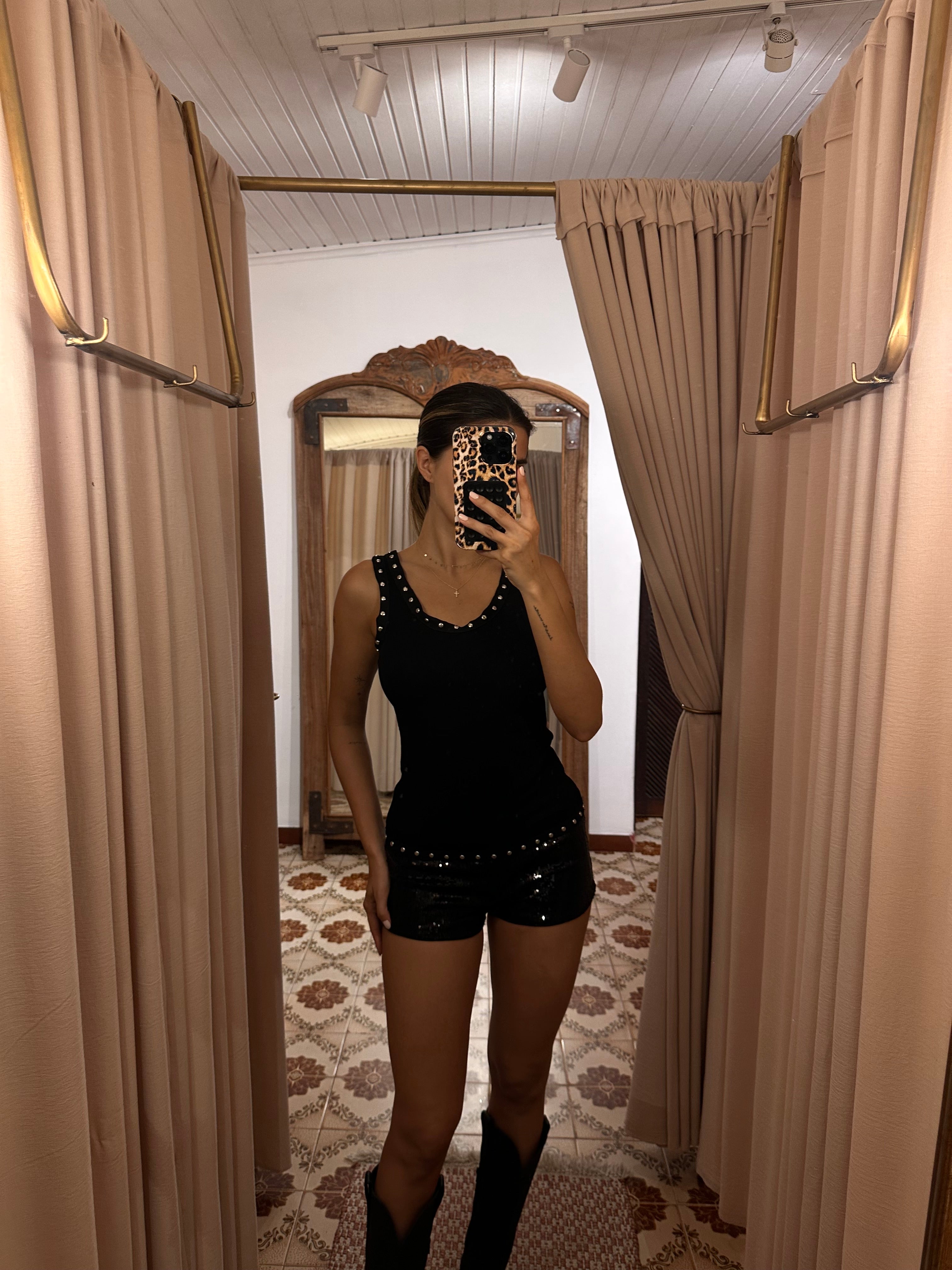 Stud Cami Tank Top - Black