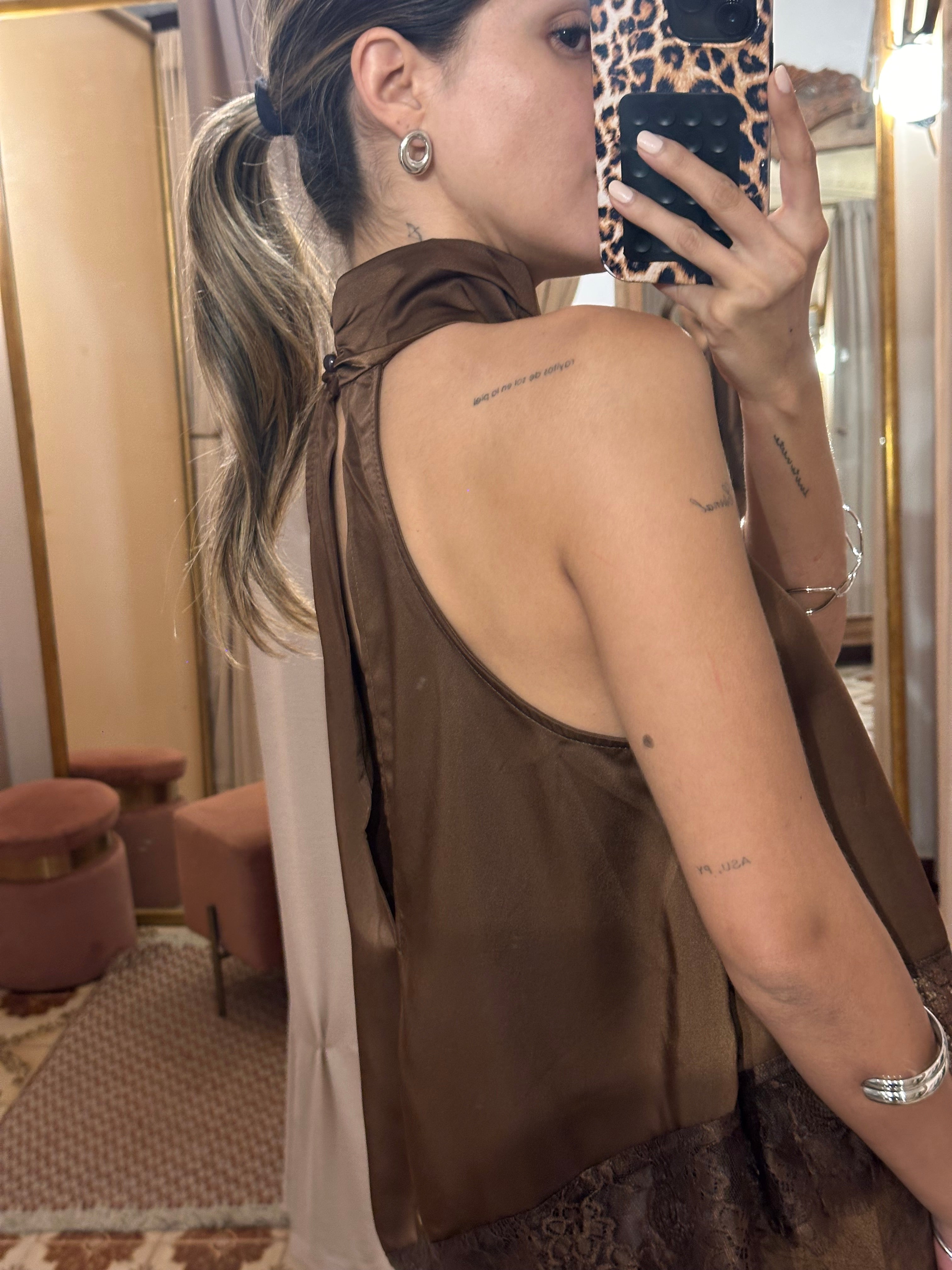 Asymmetrical Lace Top - Brown