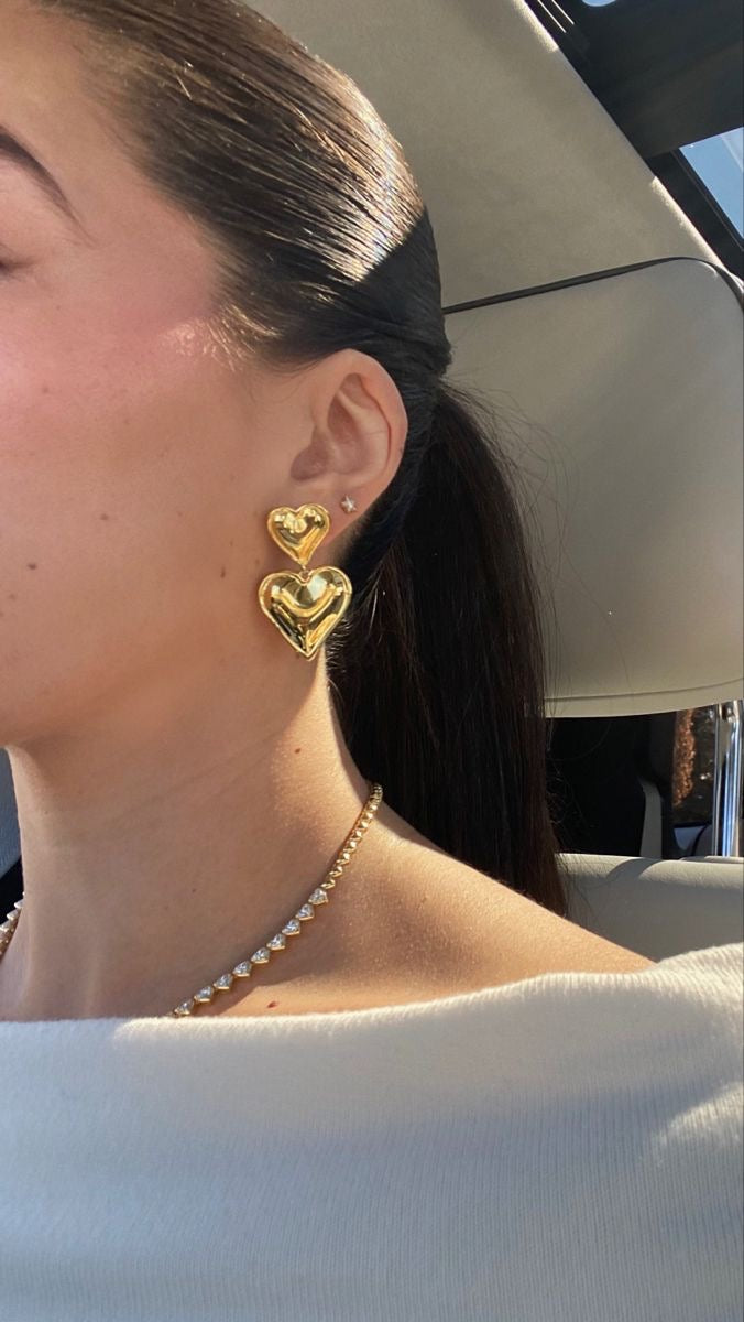 Gold Heart Drop Earrings