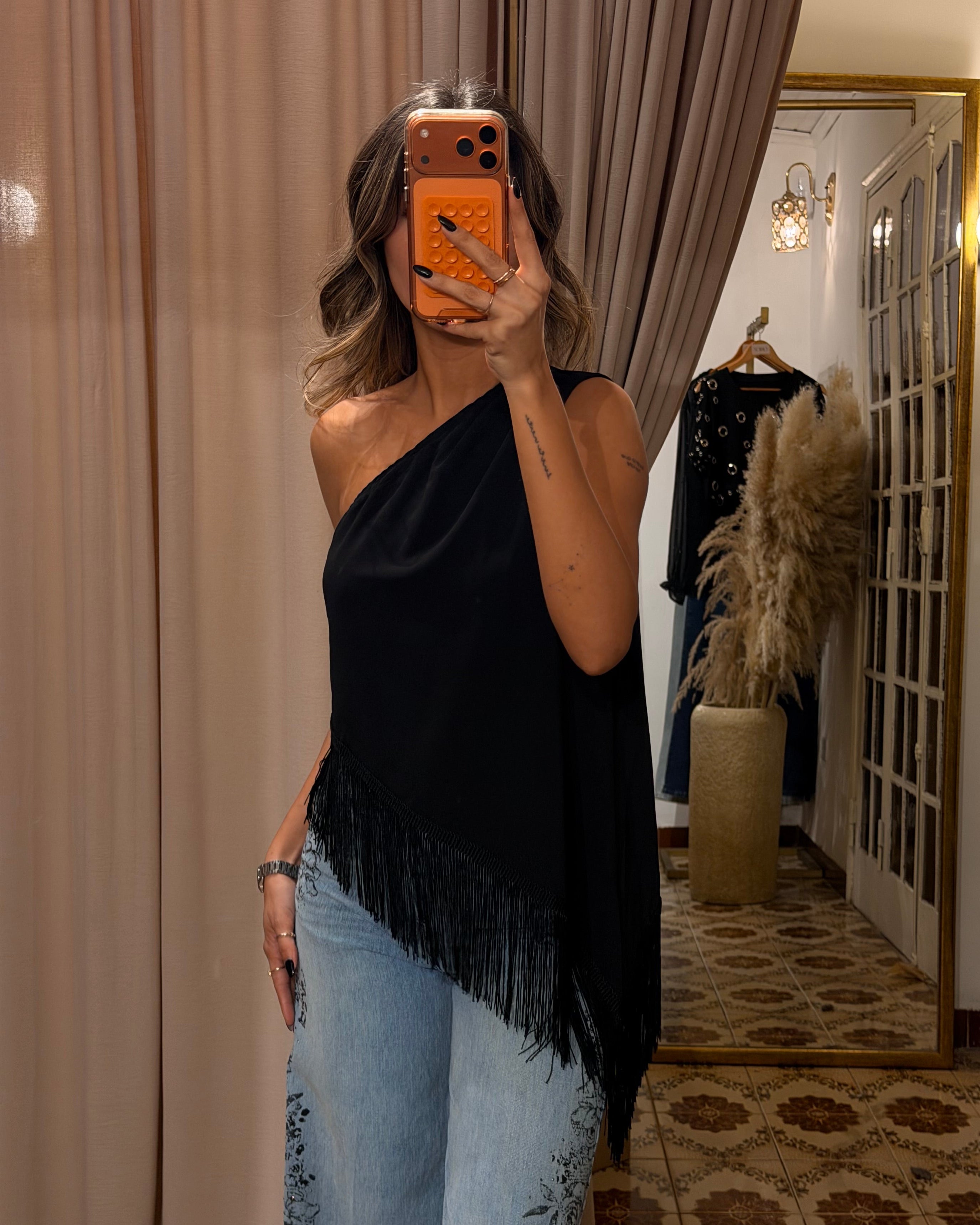Black Fringe Top - Black