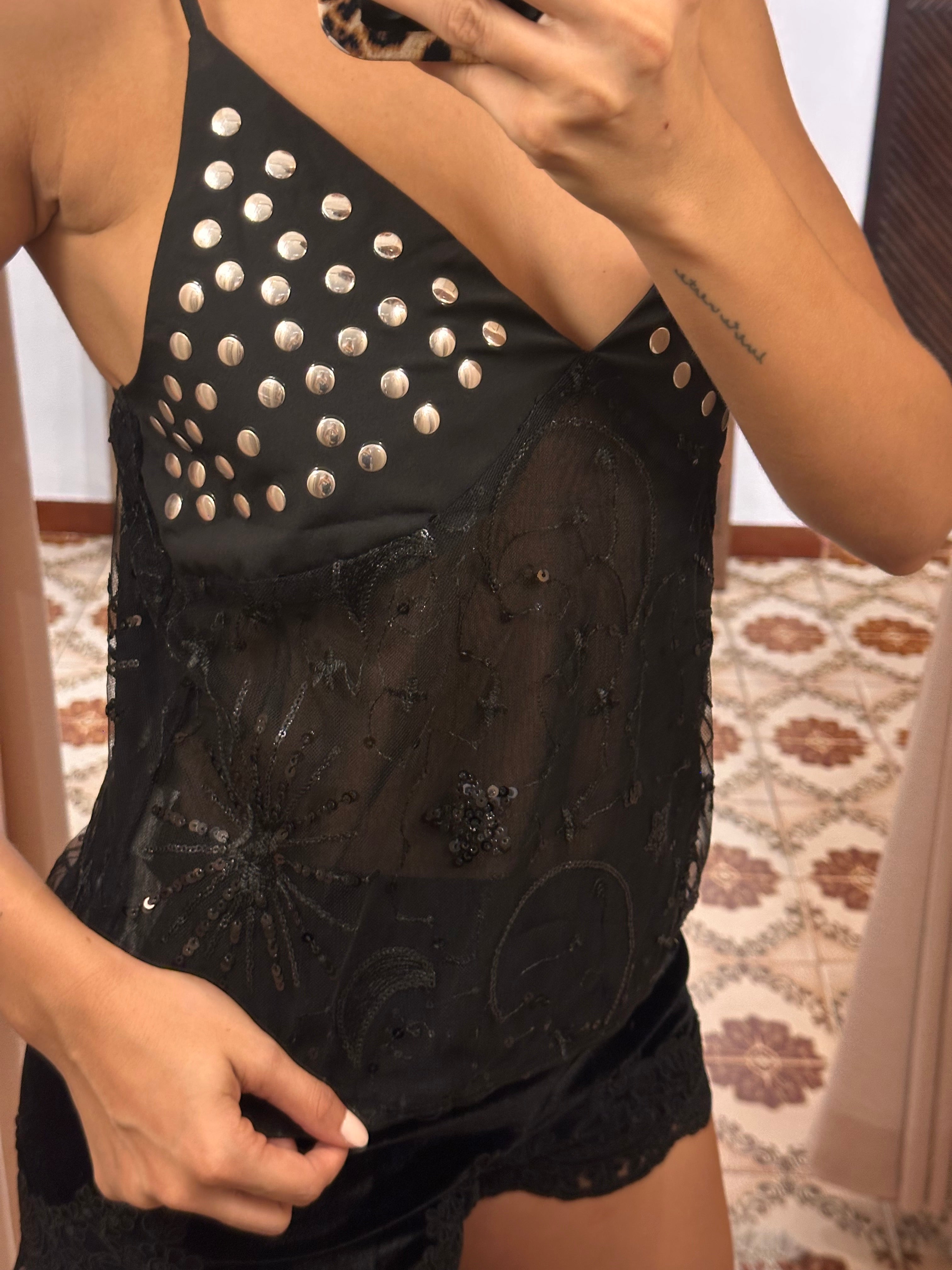 Stud Embroidery Cami - Black