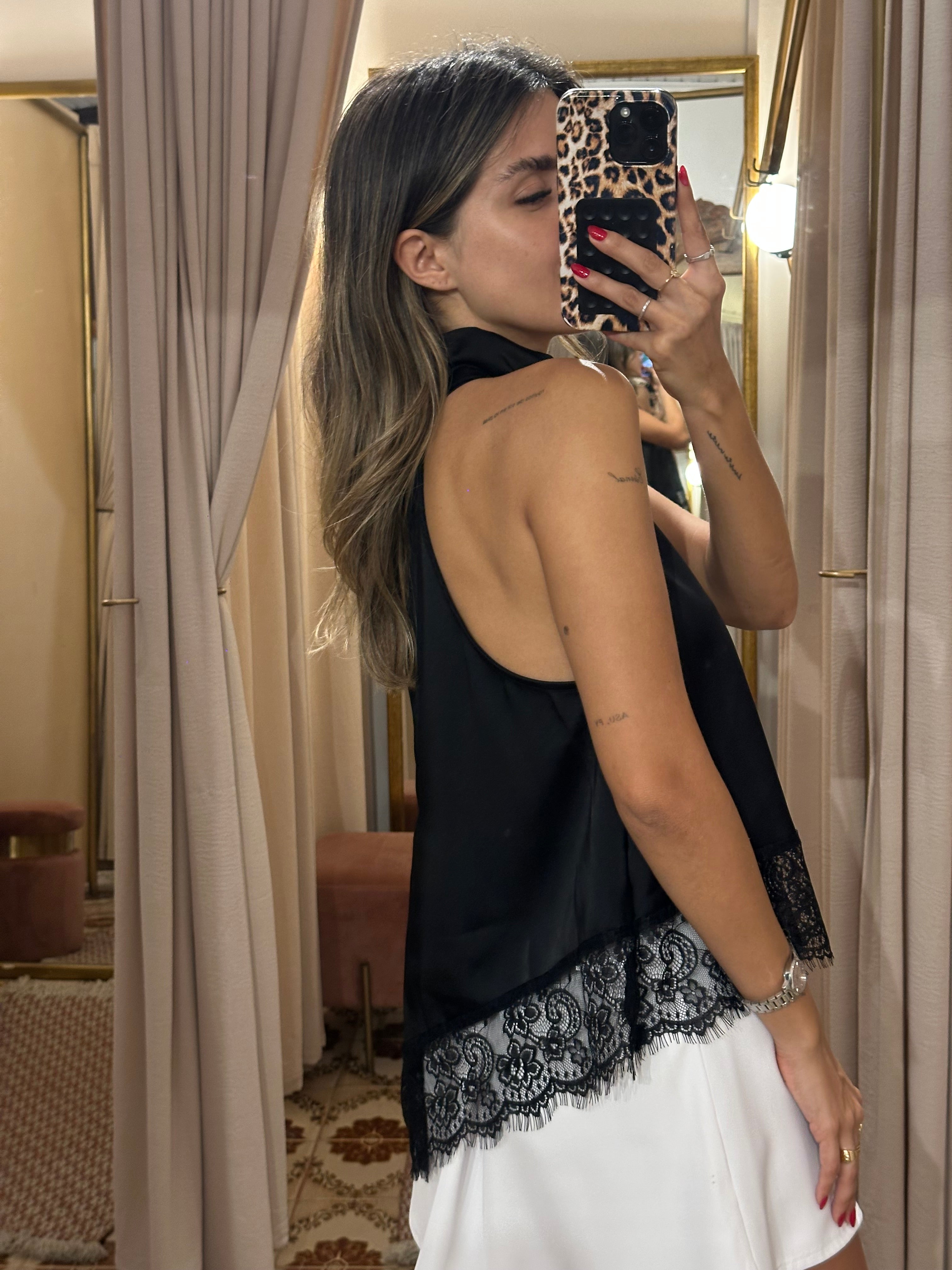 Asymmetrical Lace Top Black