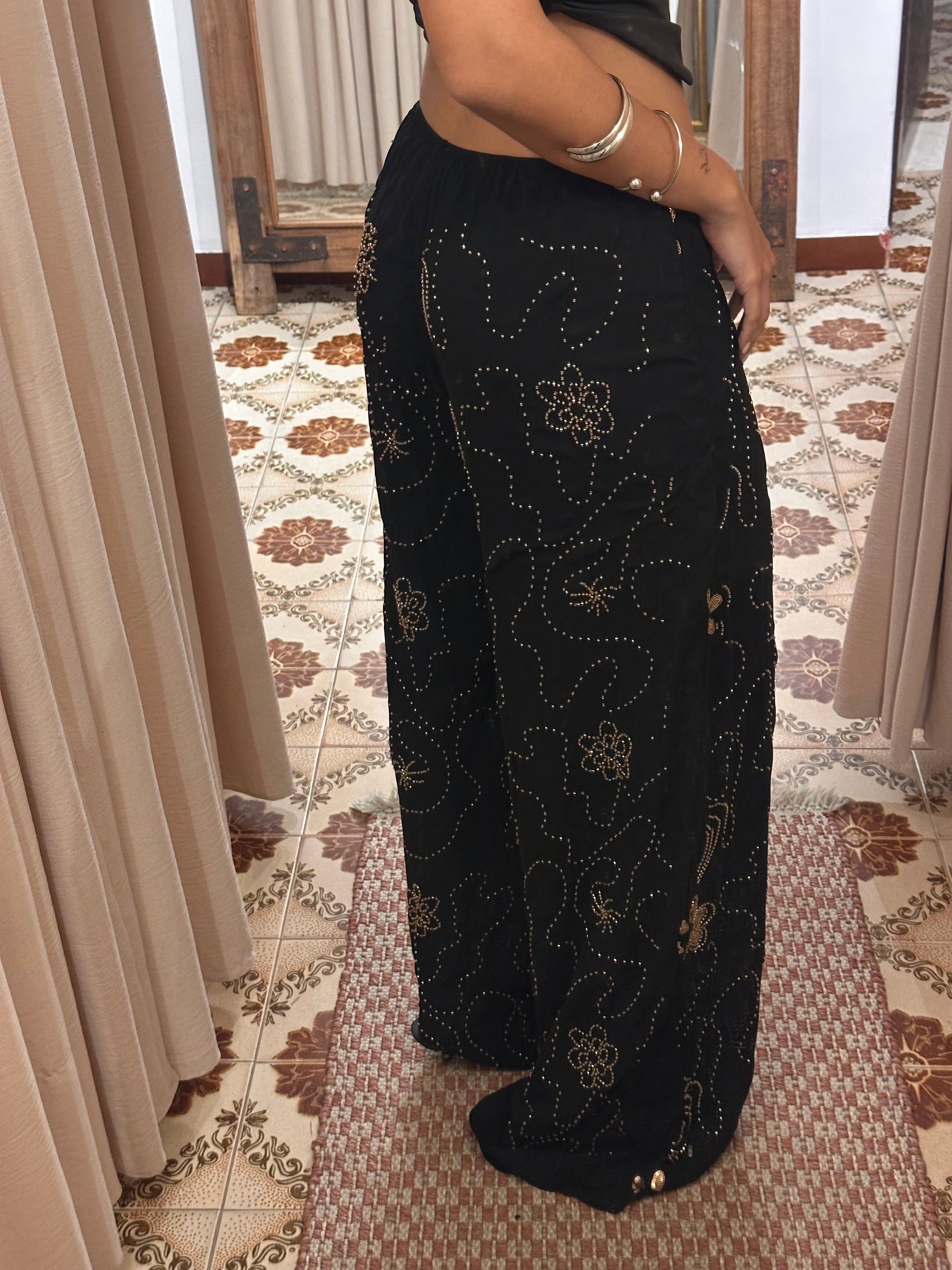 Pant Sequin Embroidery Black