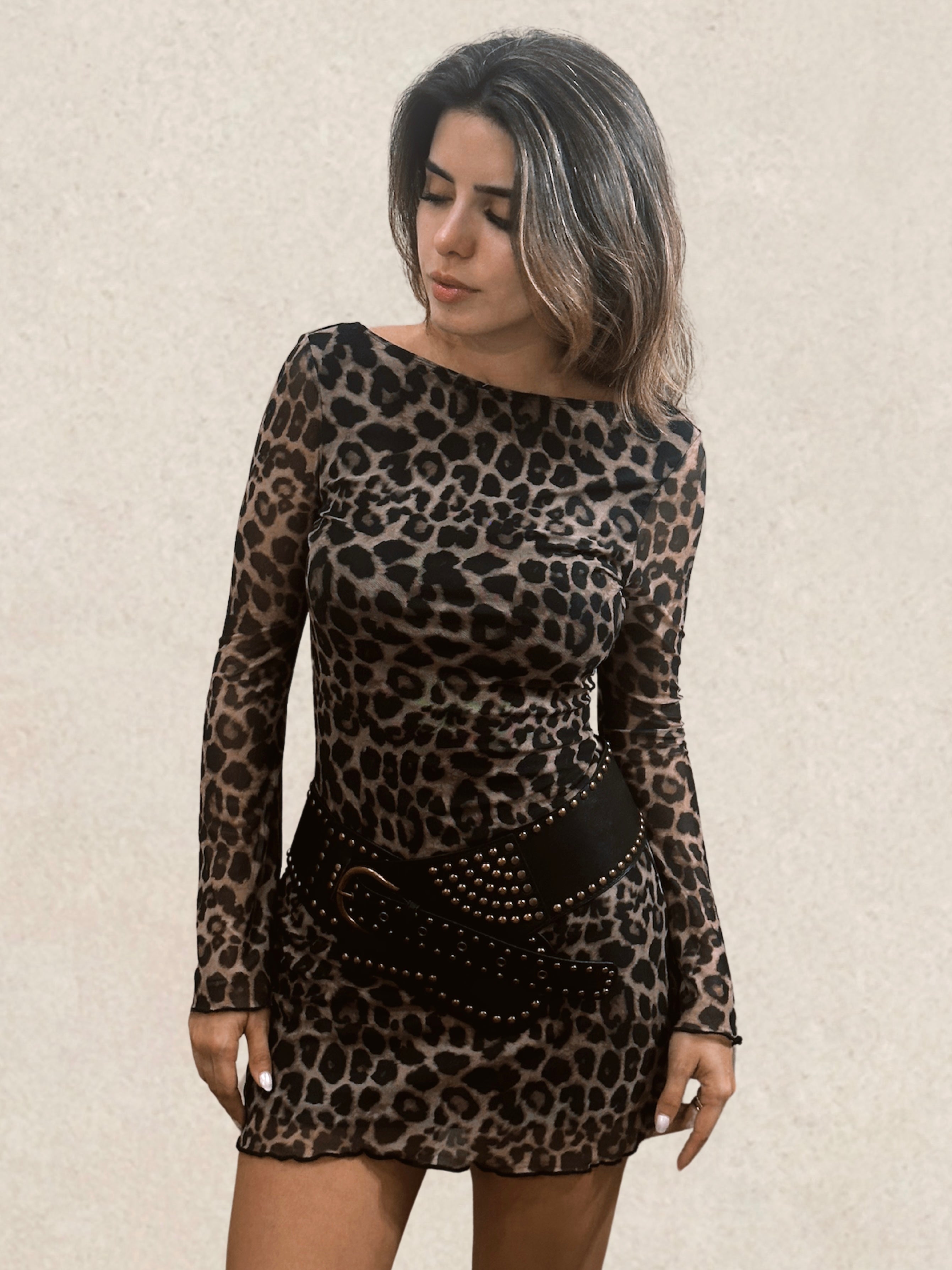 Open Back Animal Print Mini Dress