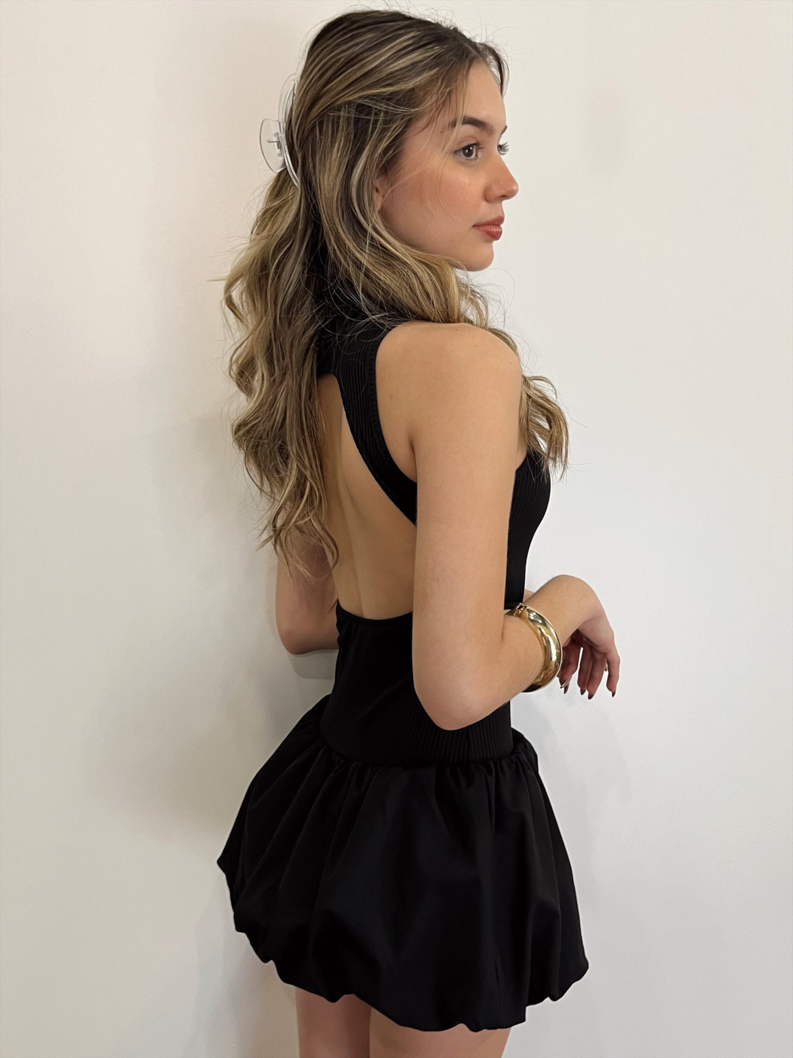 Open Back Bubble Mini Dress