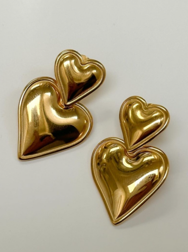 Gold Heart Drop Earrings