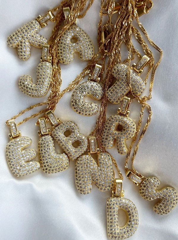 Rhinestone Bubble Letter Necklace