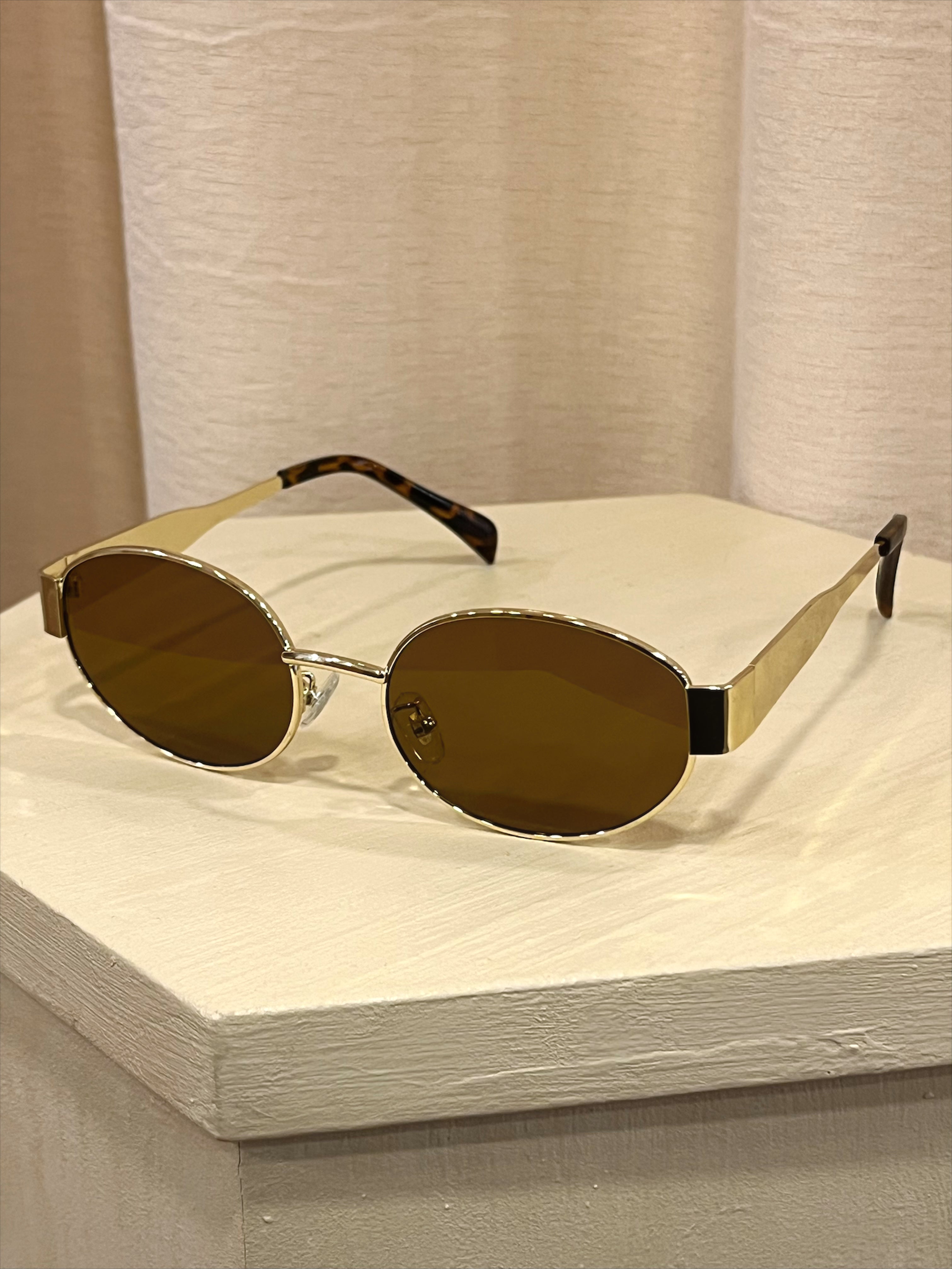 Gold Oval Frame Sunglasses - Brown