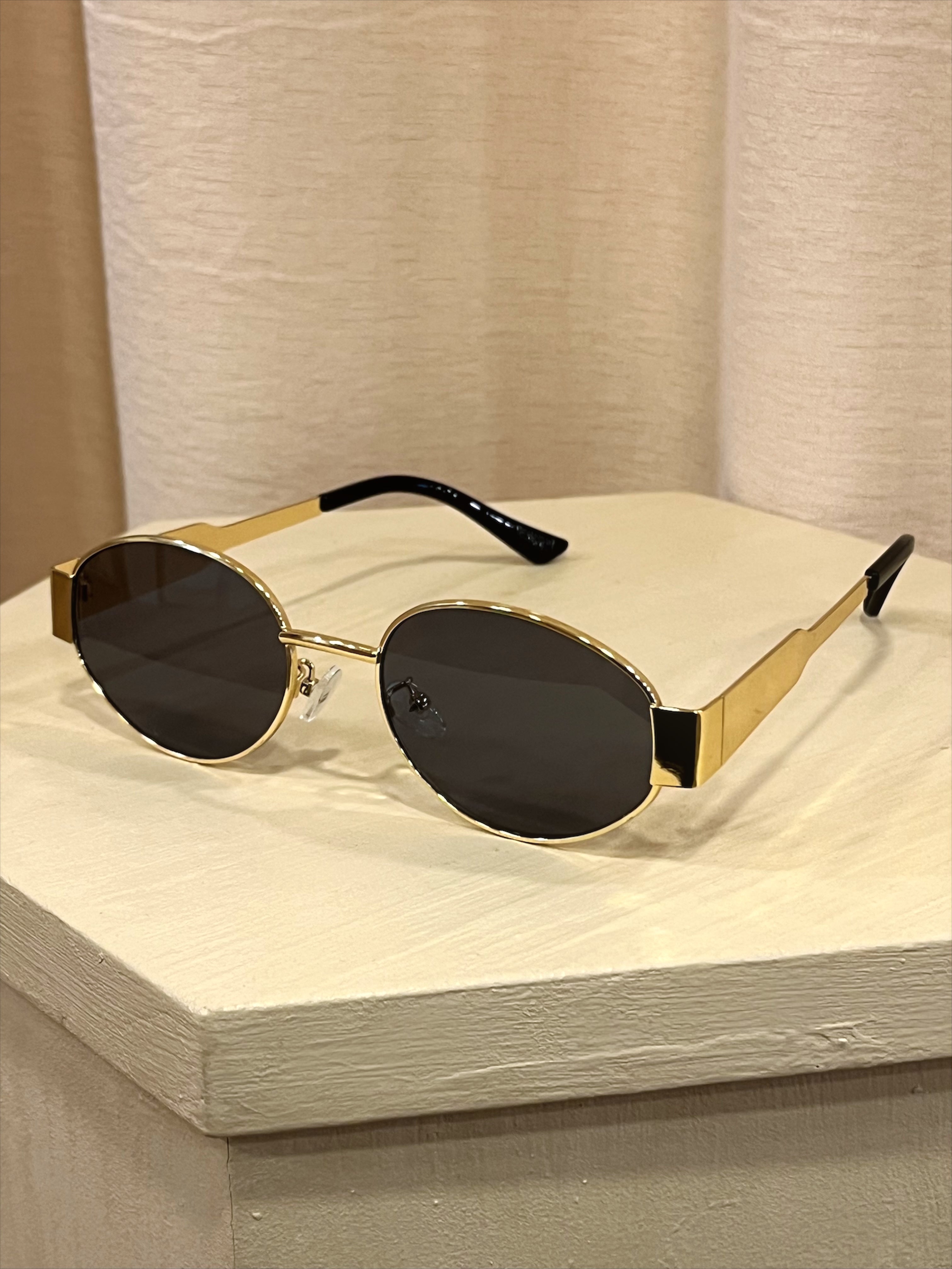 Gold Oval Frame Sunglasses - Black